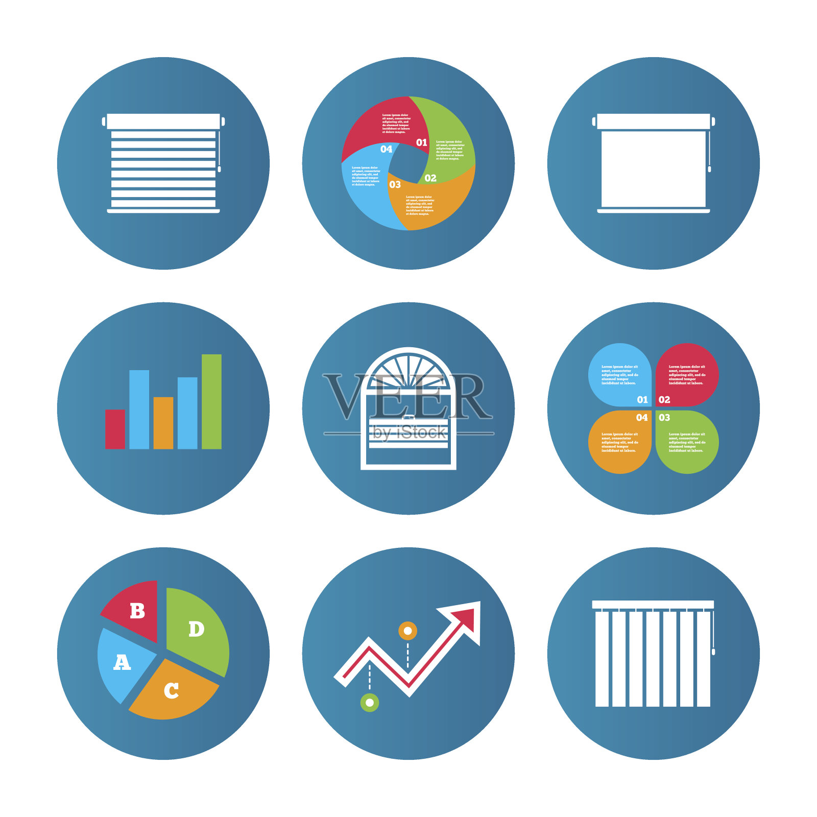 百叶窗图标。褶皱，垂直和卷。图标素材