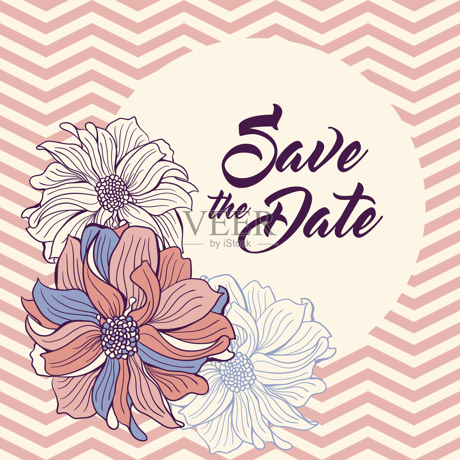 人字形背景鲜花婚礼贺卡设计模板素材