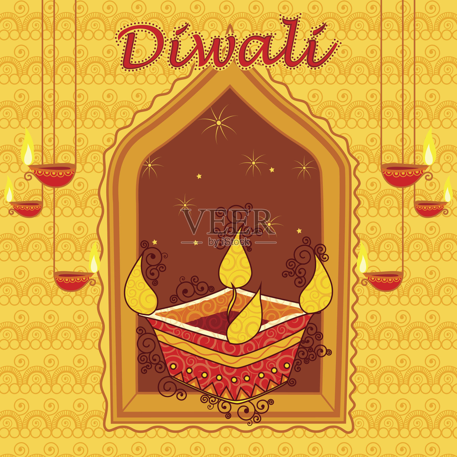 排灯节装饰diya为印度的光节设计模板素材