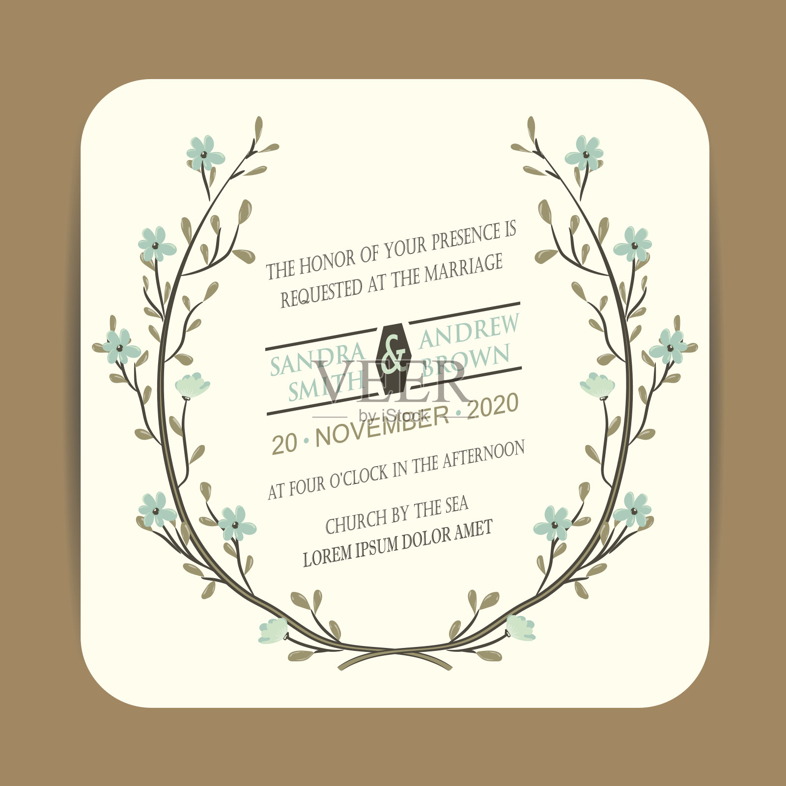 婚礼请帖或公告卡设计模板素材