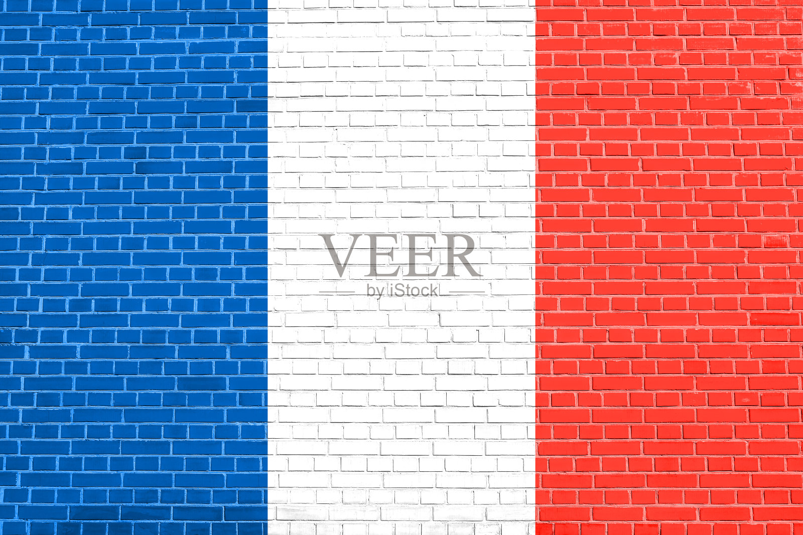 法国国旗上的砖墙纹理背景照片摄影图片