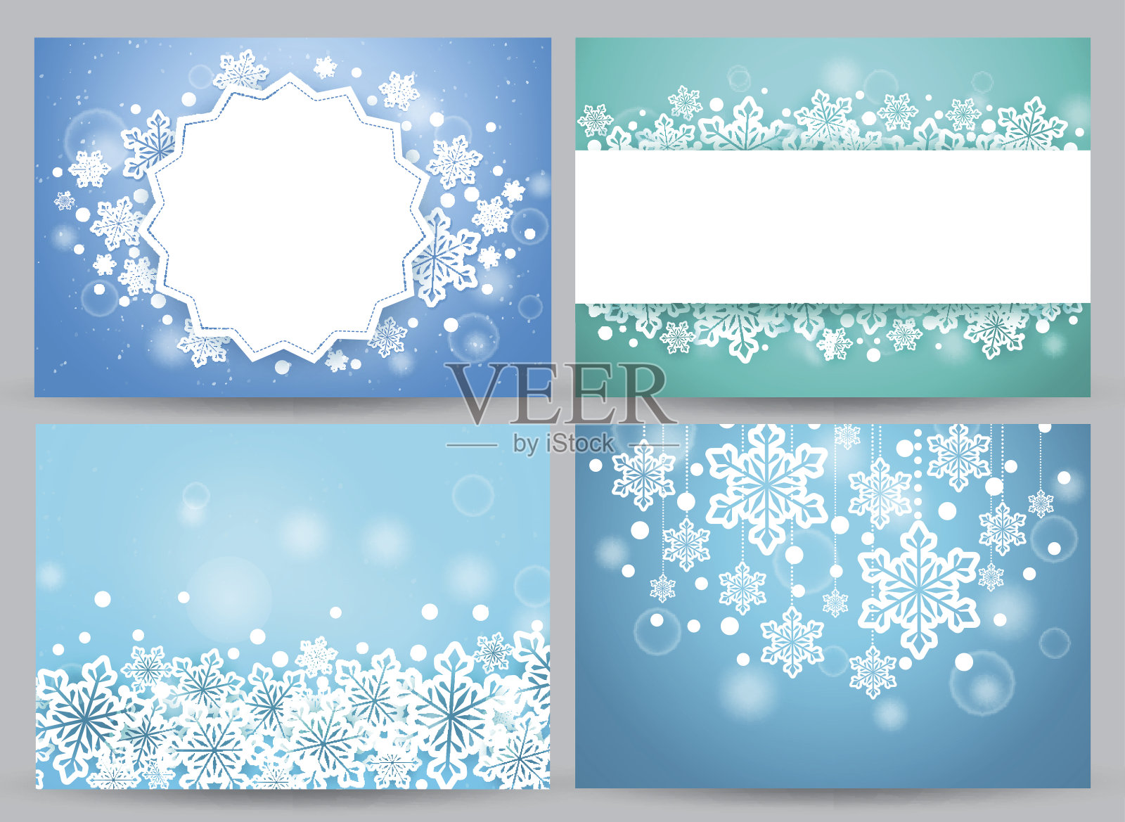 冬季背景和旗帜矢量设置雪花插画图片素材