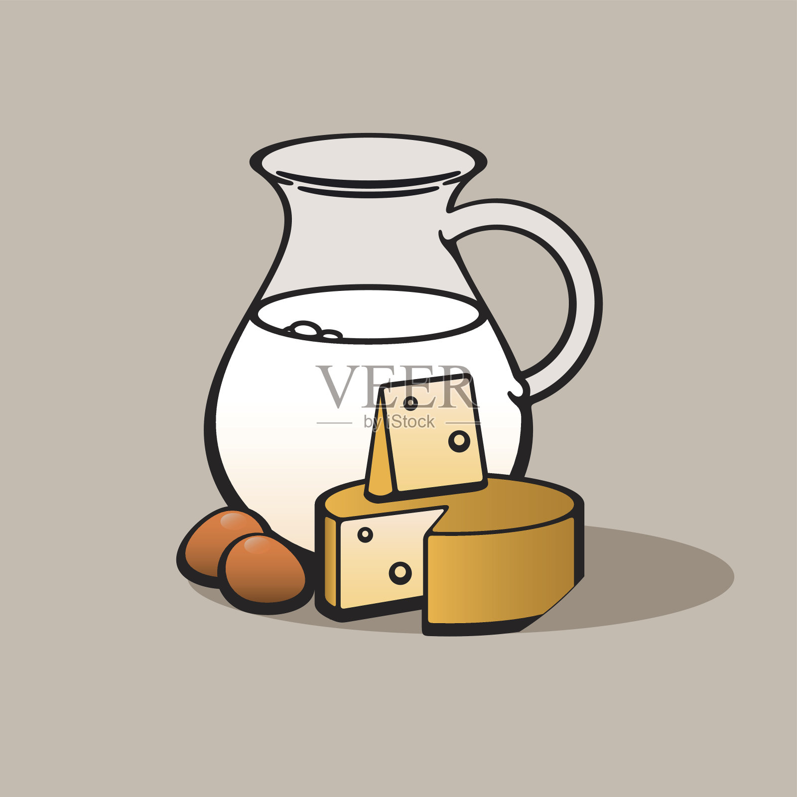 新鲜农场食品牛奶，鸡蛋和奶酪矢量插图插画图片素材