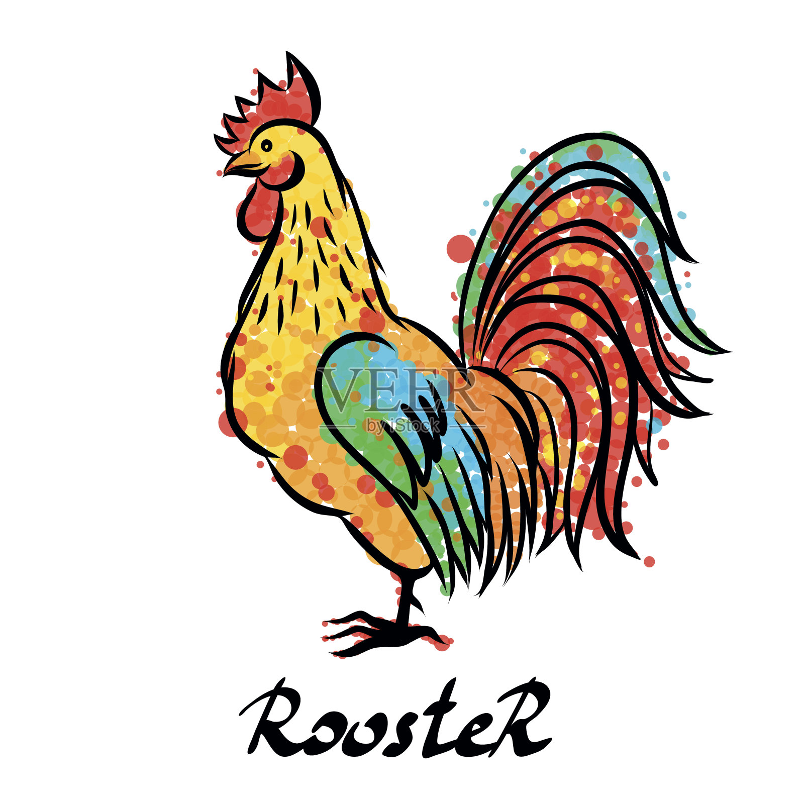 向量公鸡在白色的背景。插画图片素材