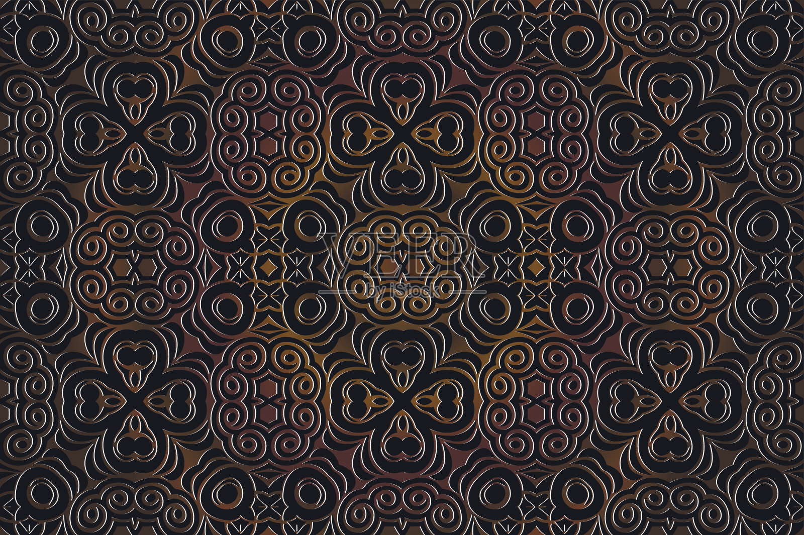 装饰性的花窗饰，棕色背景上的古代阿拉伯图案插画图片素材