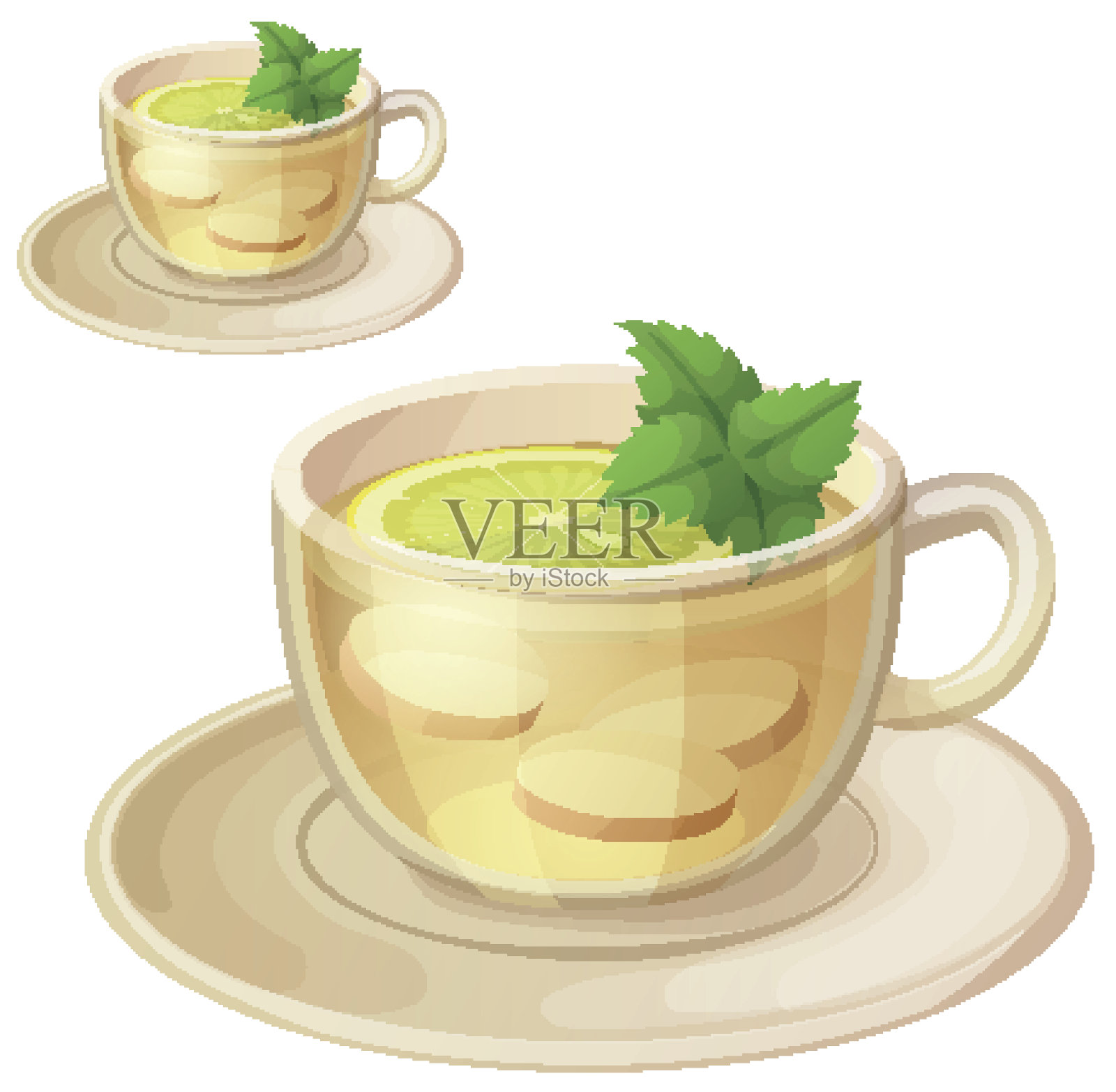 以姜和薄荷为例的草本茶。卡通向量插画图片素材