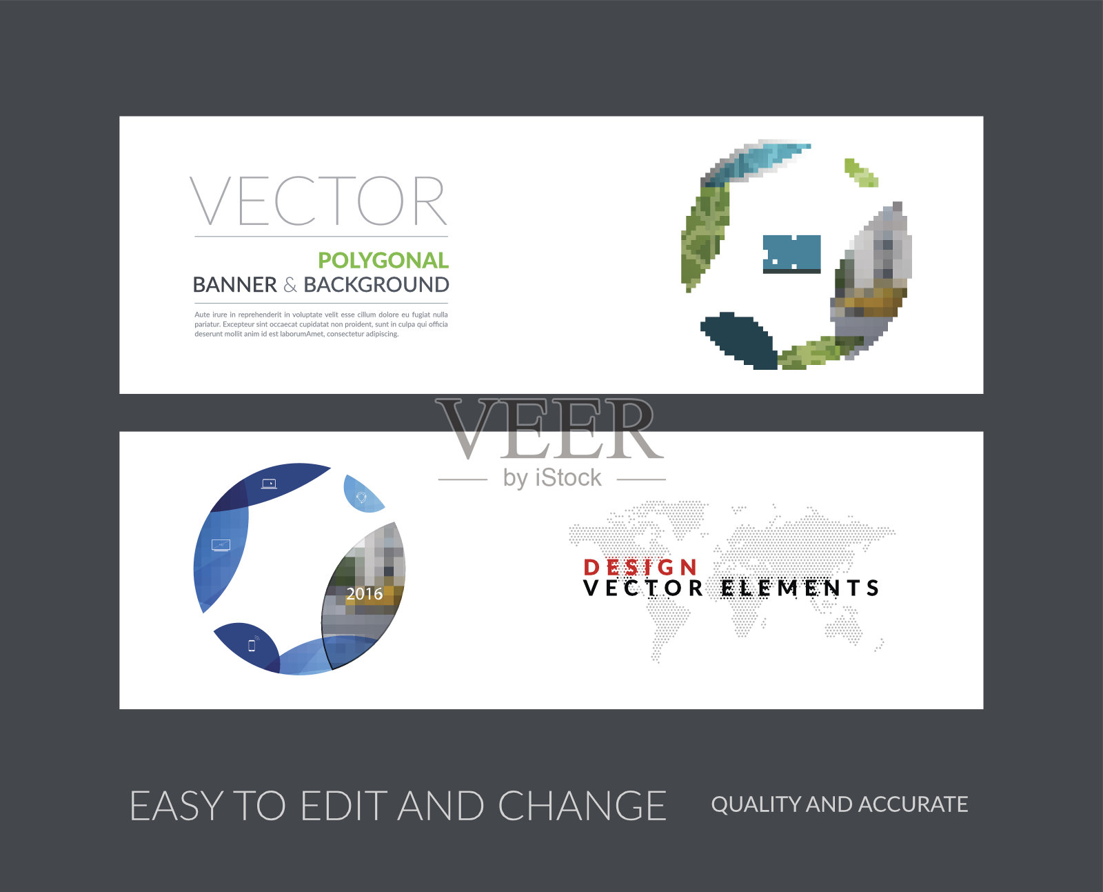 矢量集现代水平网站横幅与圆圈，sof插画图片素材