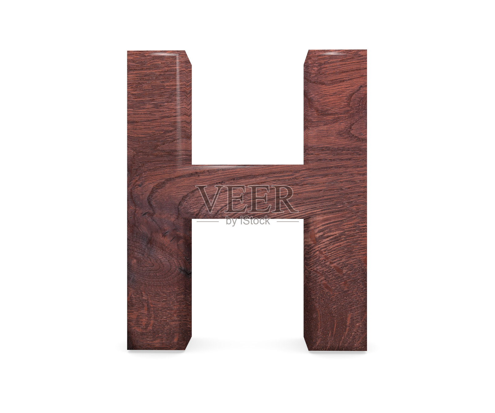 3D装饰棕色抛光木制字母，大写字母H照片摄影图片