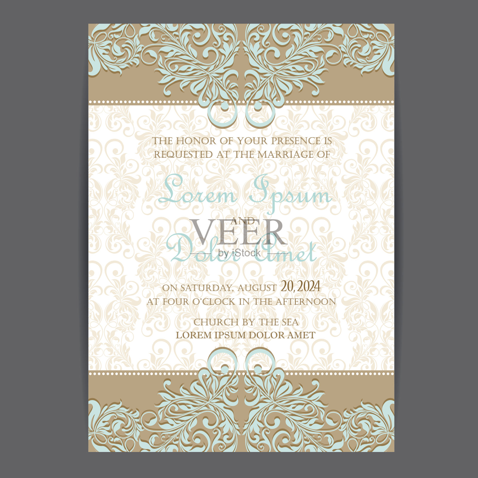 婚礼请帖或公告卡设计模板素材