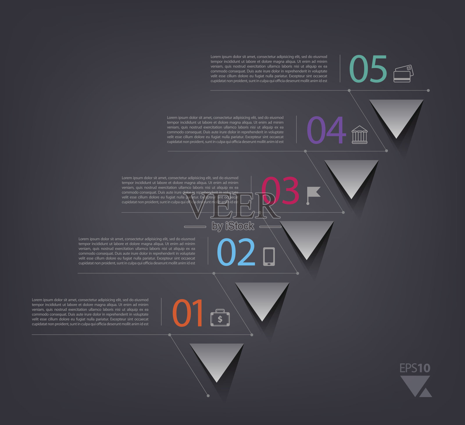 时间线信息图设计模板5个选项，流程图，矢量设计模板素材