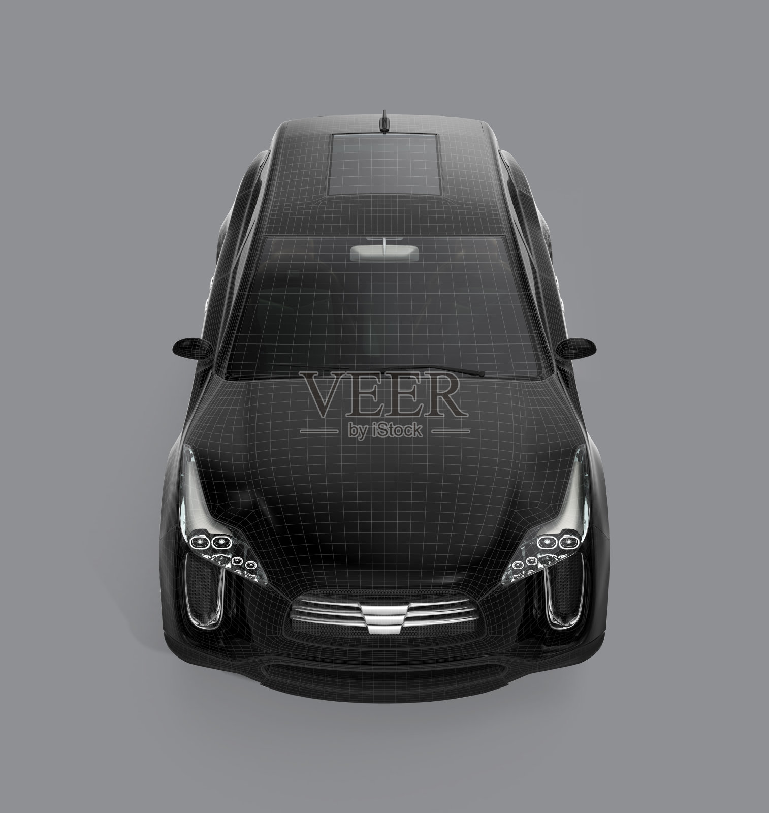 前视图的黑色SUV与线框照片摄影图片