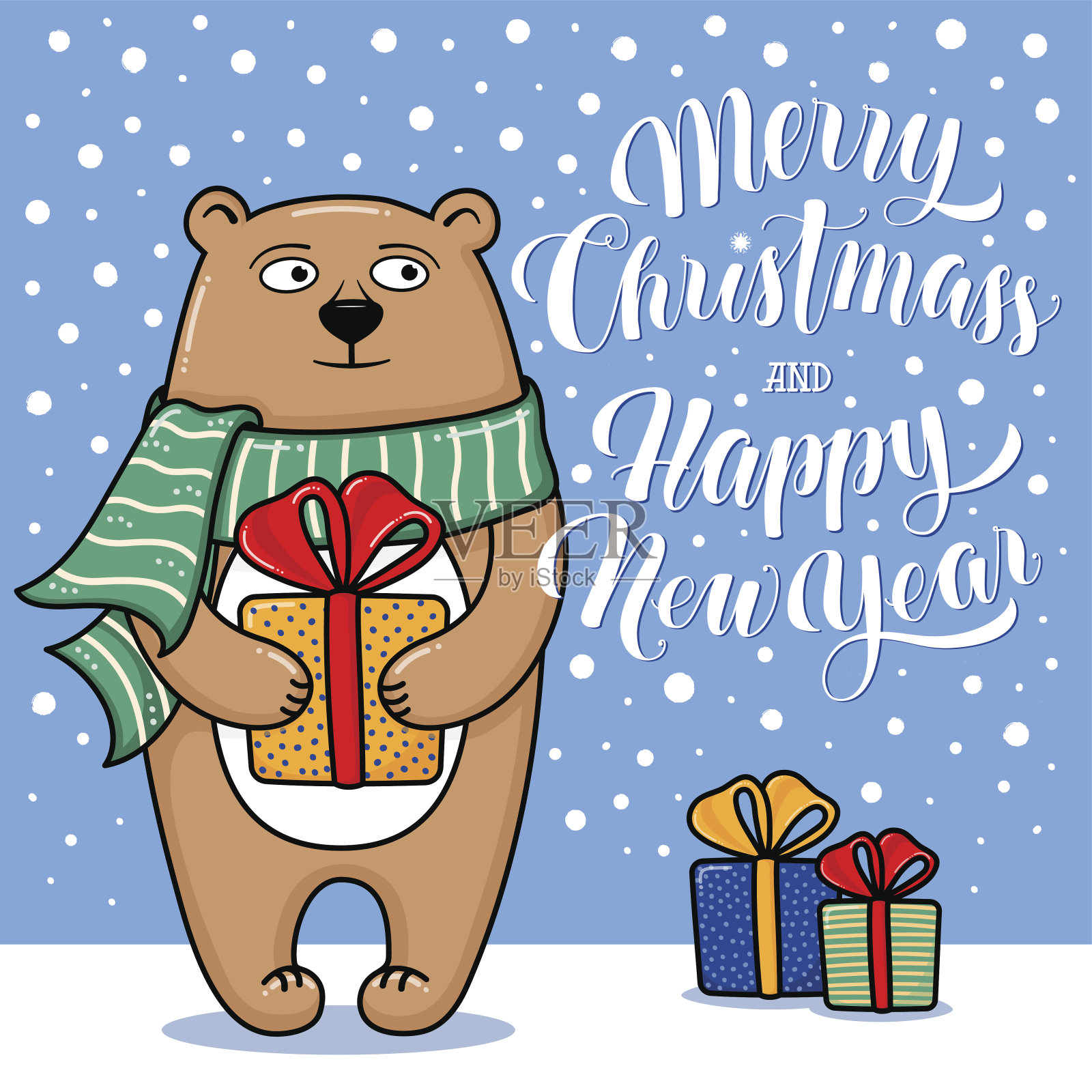 圣诞节新年快乐小熊贺卡设计模板素材