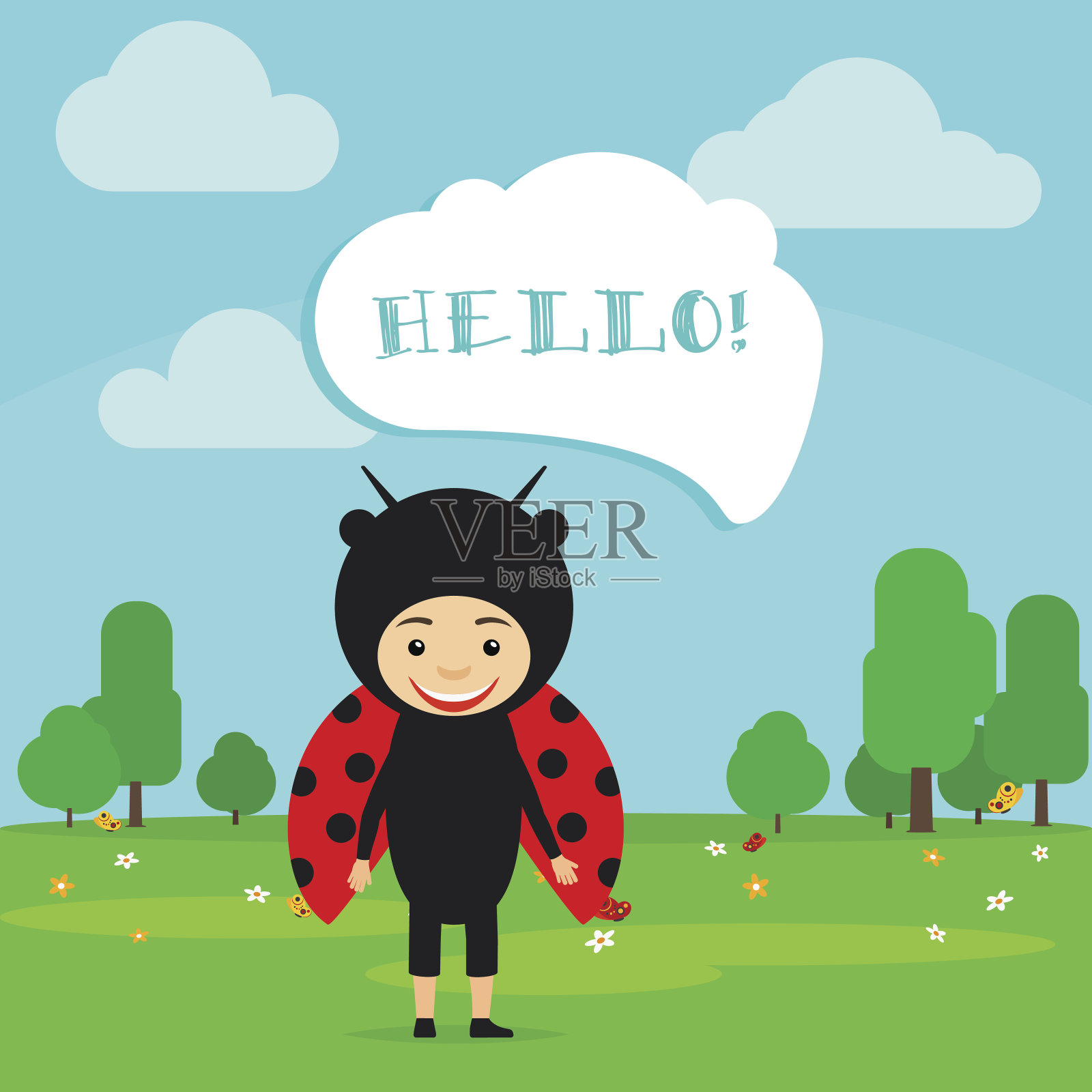 穿着瓢虫服装的小孩插画图片素材