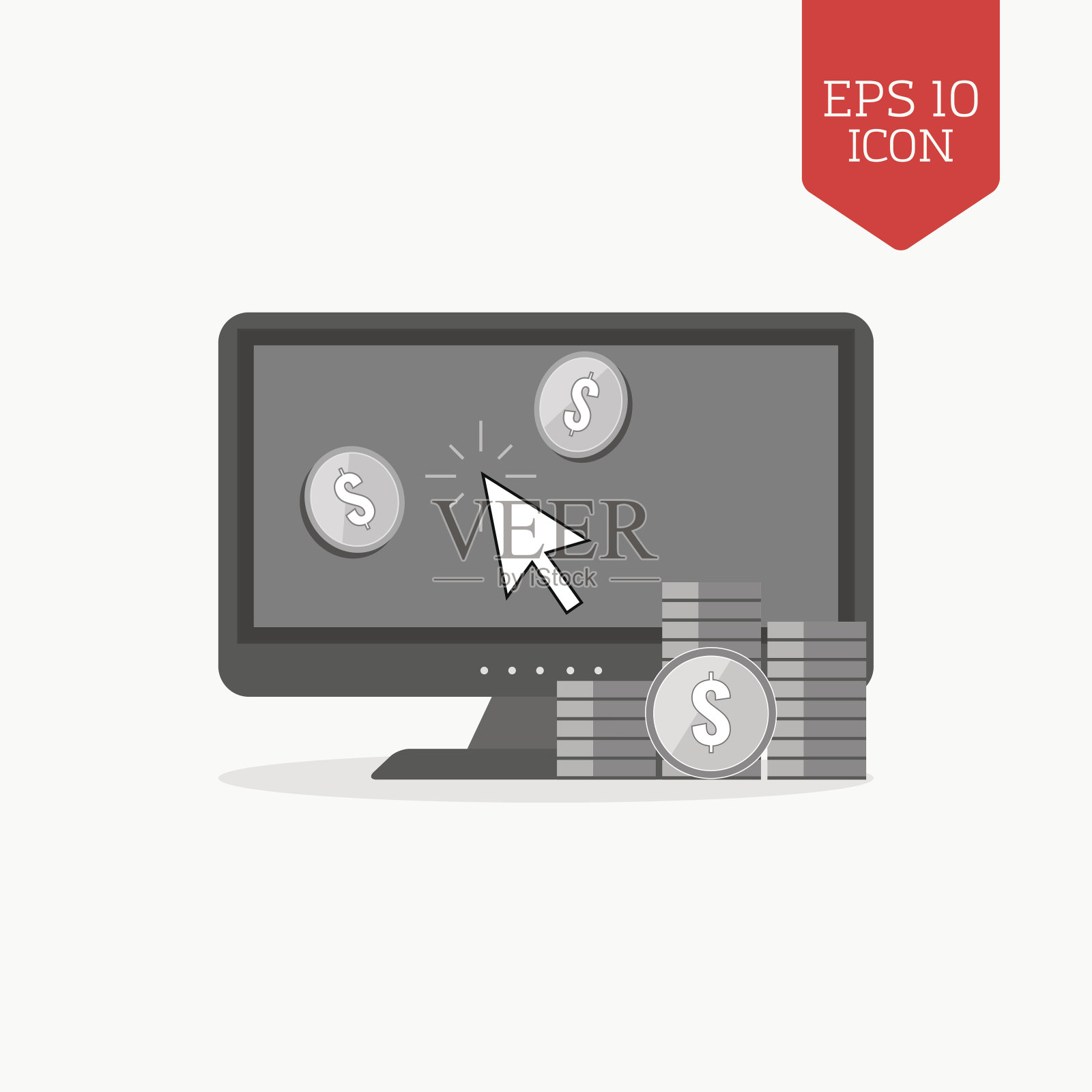 网上赚钱概念图标。平面设计灰色标志插画图片素材