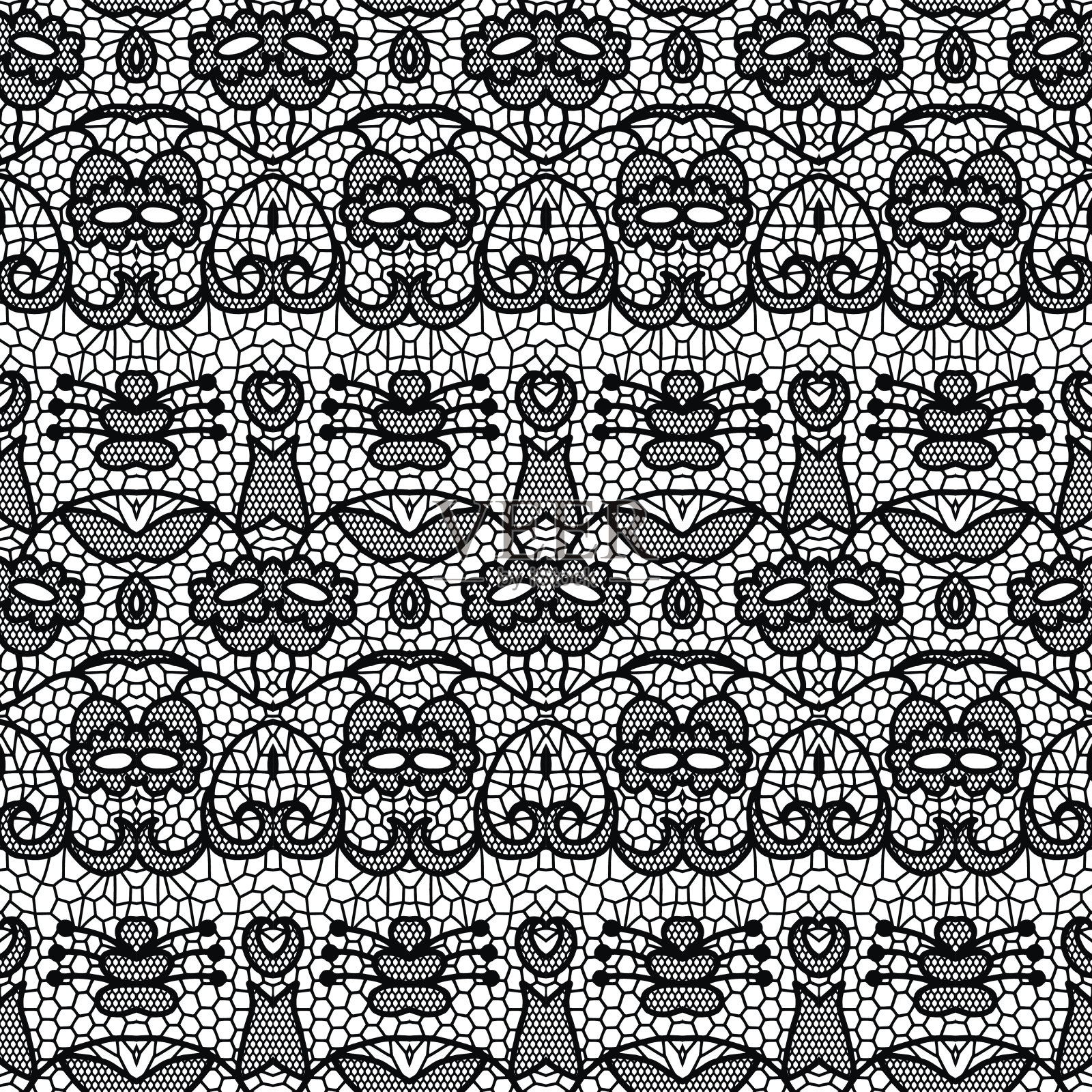 花边无缝图案与花插画图片素材