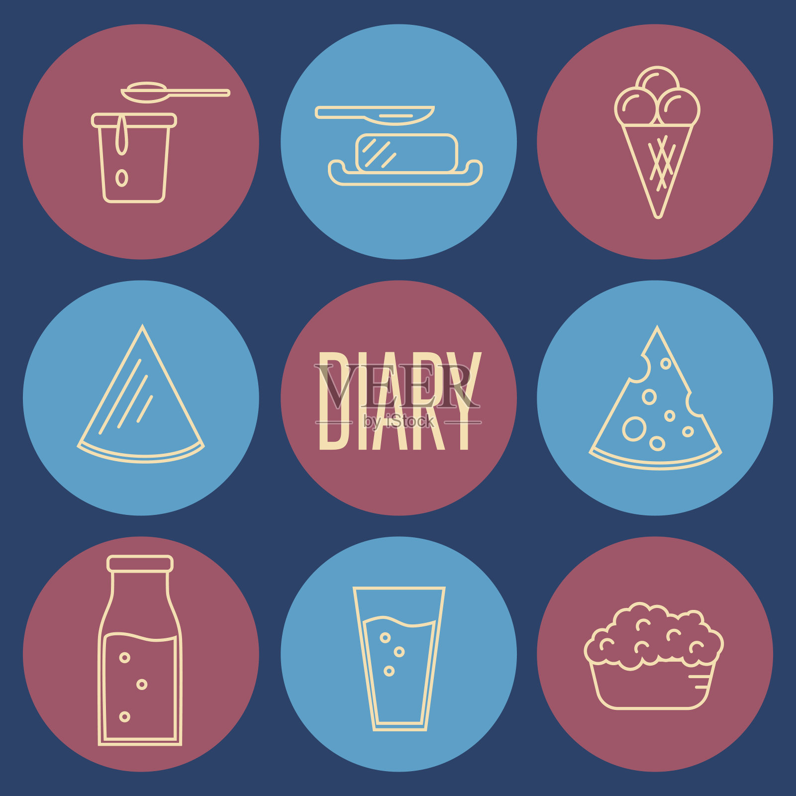 奶制品图标设置在线条风格的设计插画图片素材