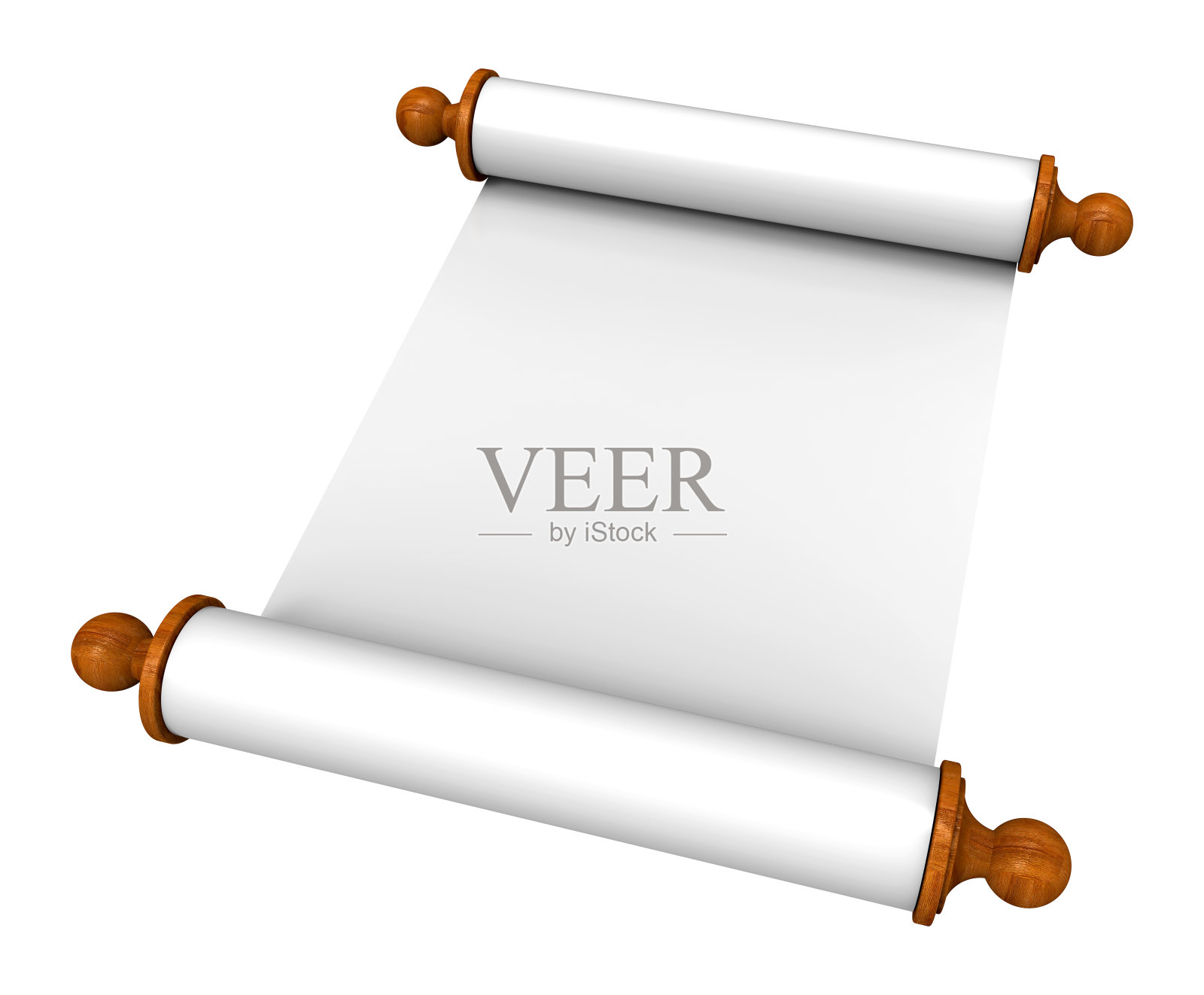 卷轴纸与木制把手在白色照片摄影图片