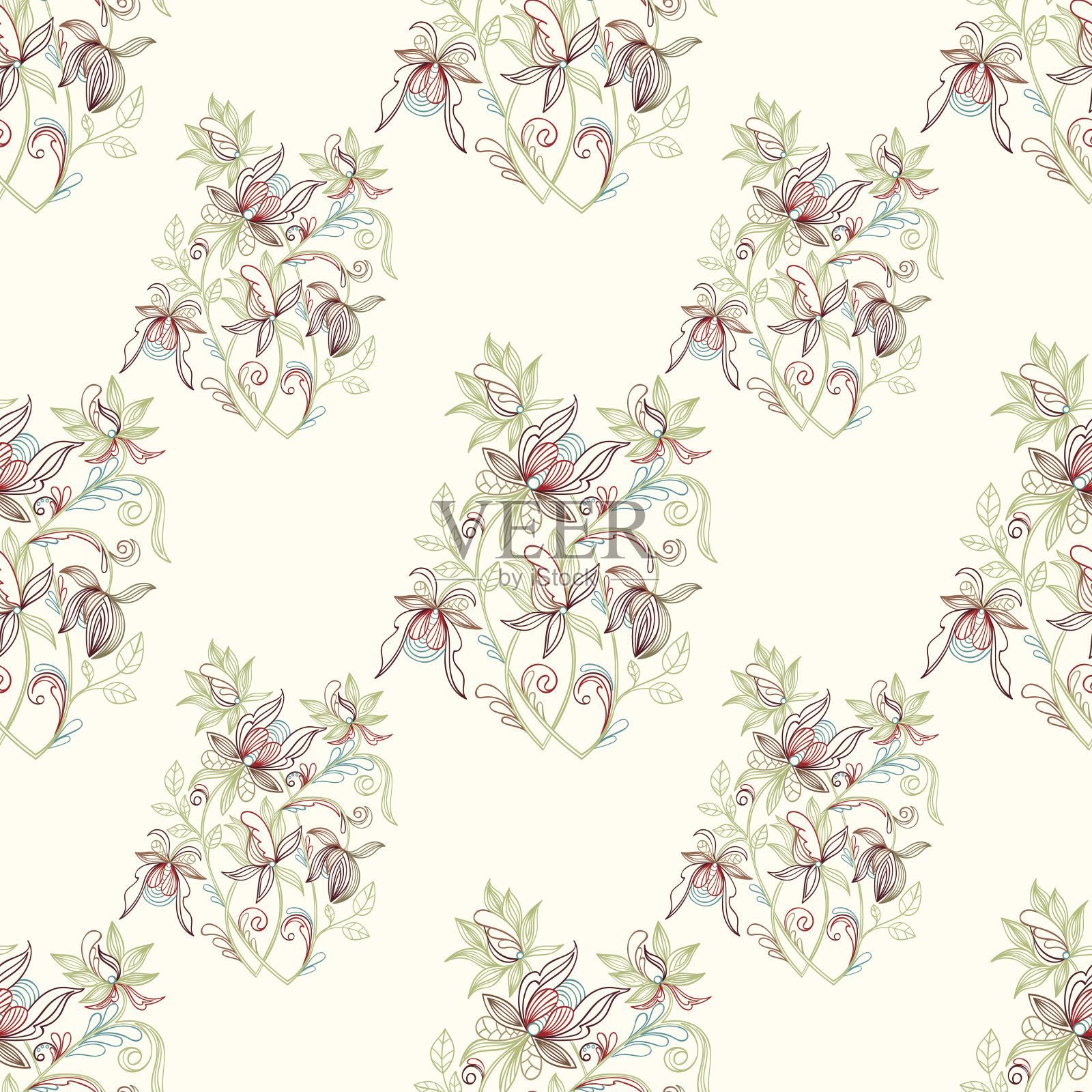 草图向量无缝花卉图案插画图片素材