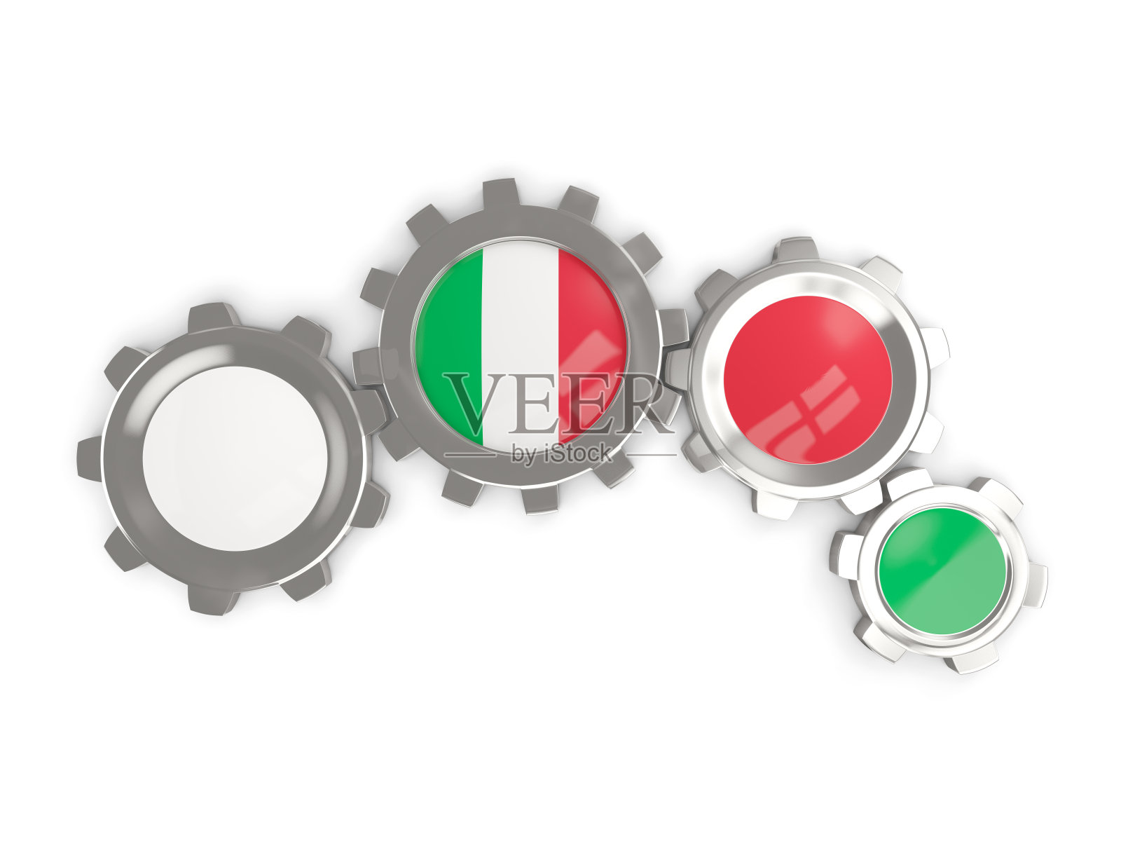 意大利国旗，金属齿轮照片摄影图片