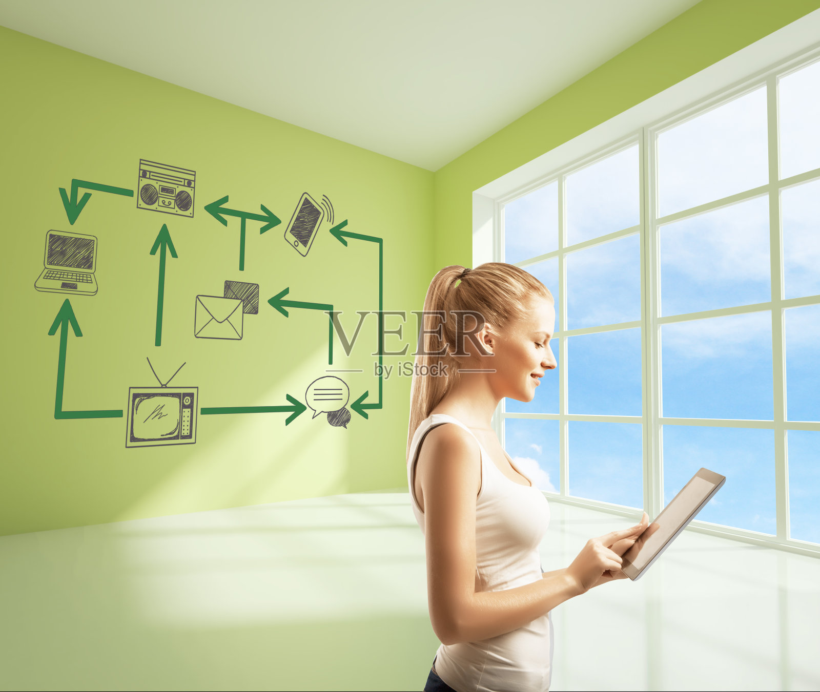 女性使用平板电脑与科技网络照片摄影图片