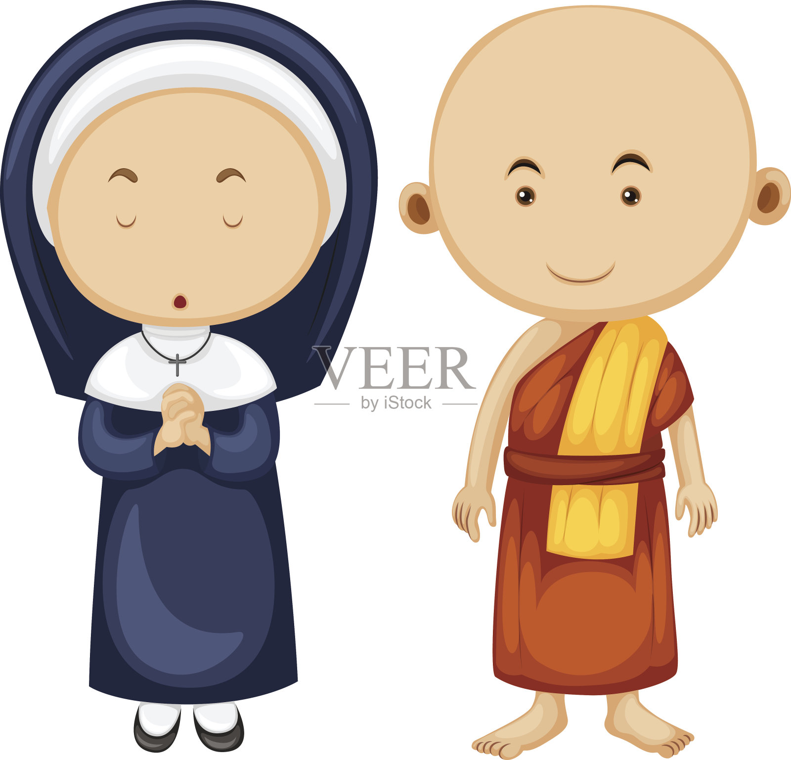 基督教尼姑和佛教僧侣插画图片素材