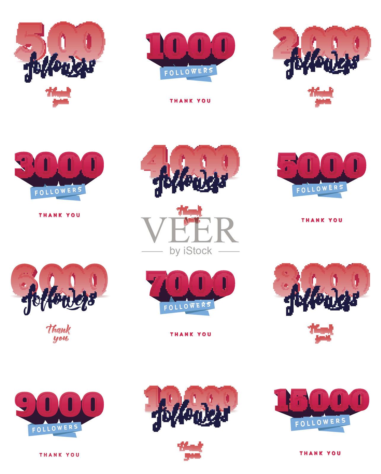 矢量感谢设计模板集为网络朋友和关注者插画图片素材