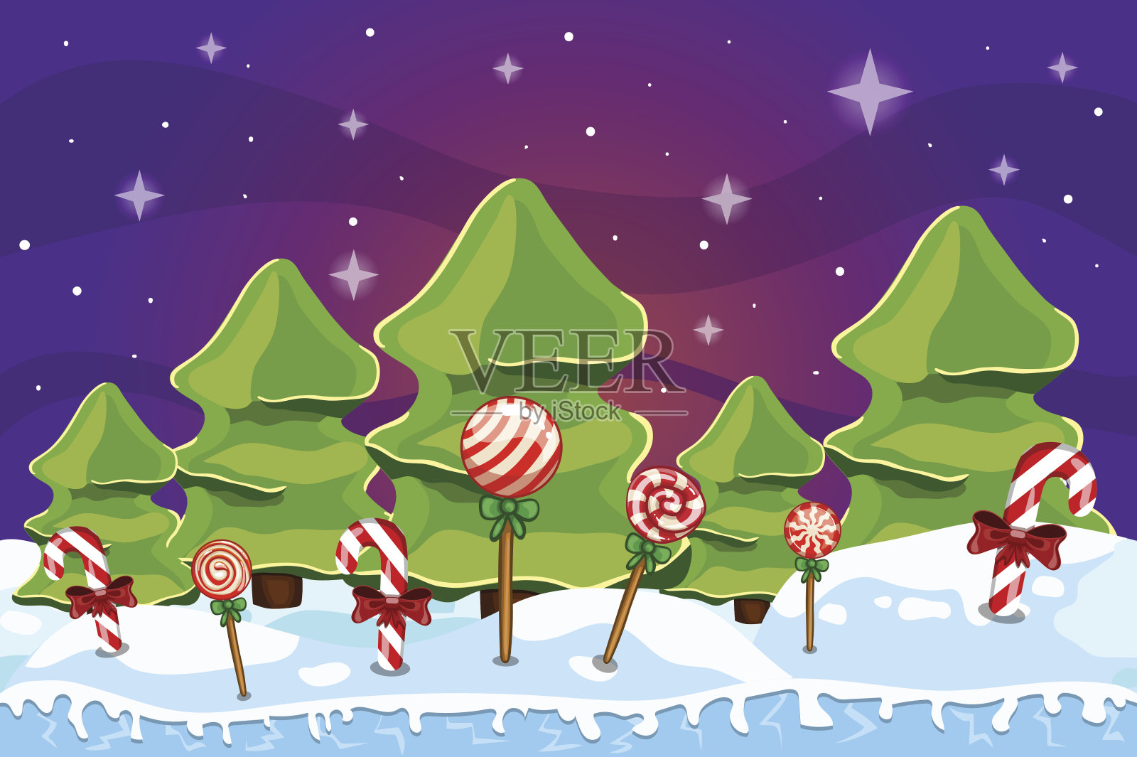 冬天的风景与圣诞树插画图片素材