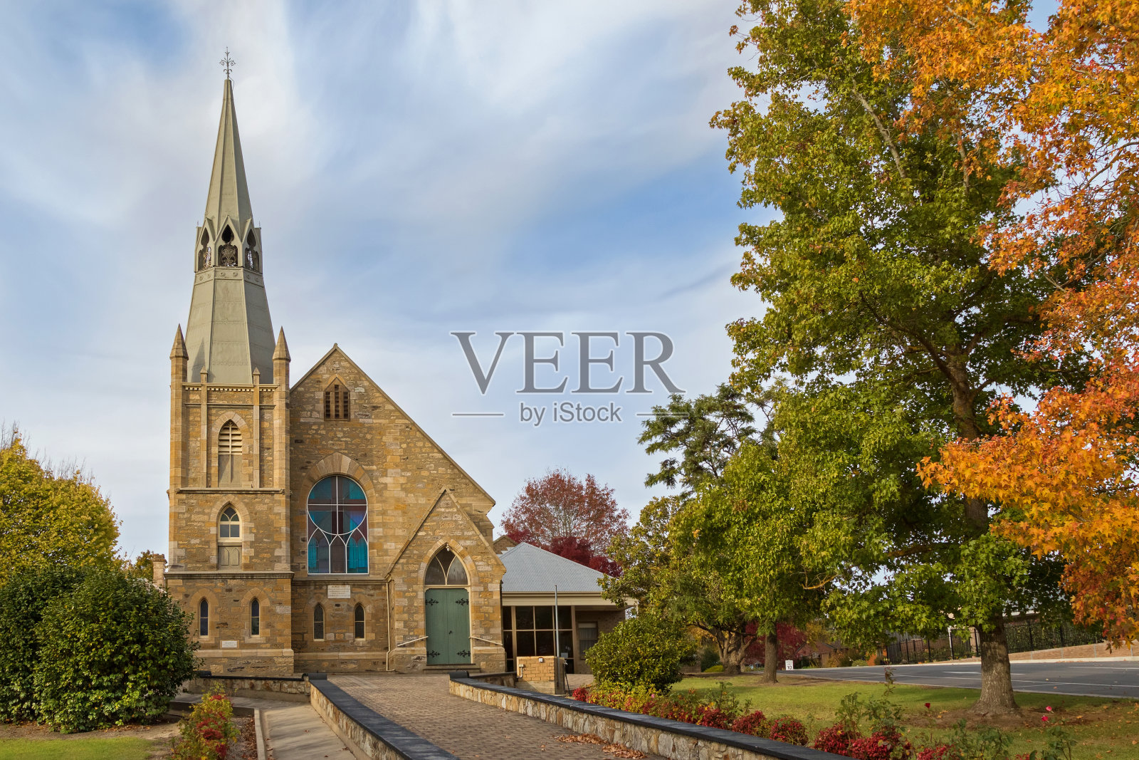 在南澳大利亚的汉多夫，圣保罗路德教会的晚上照片摄影图片