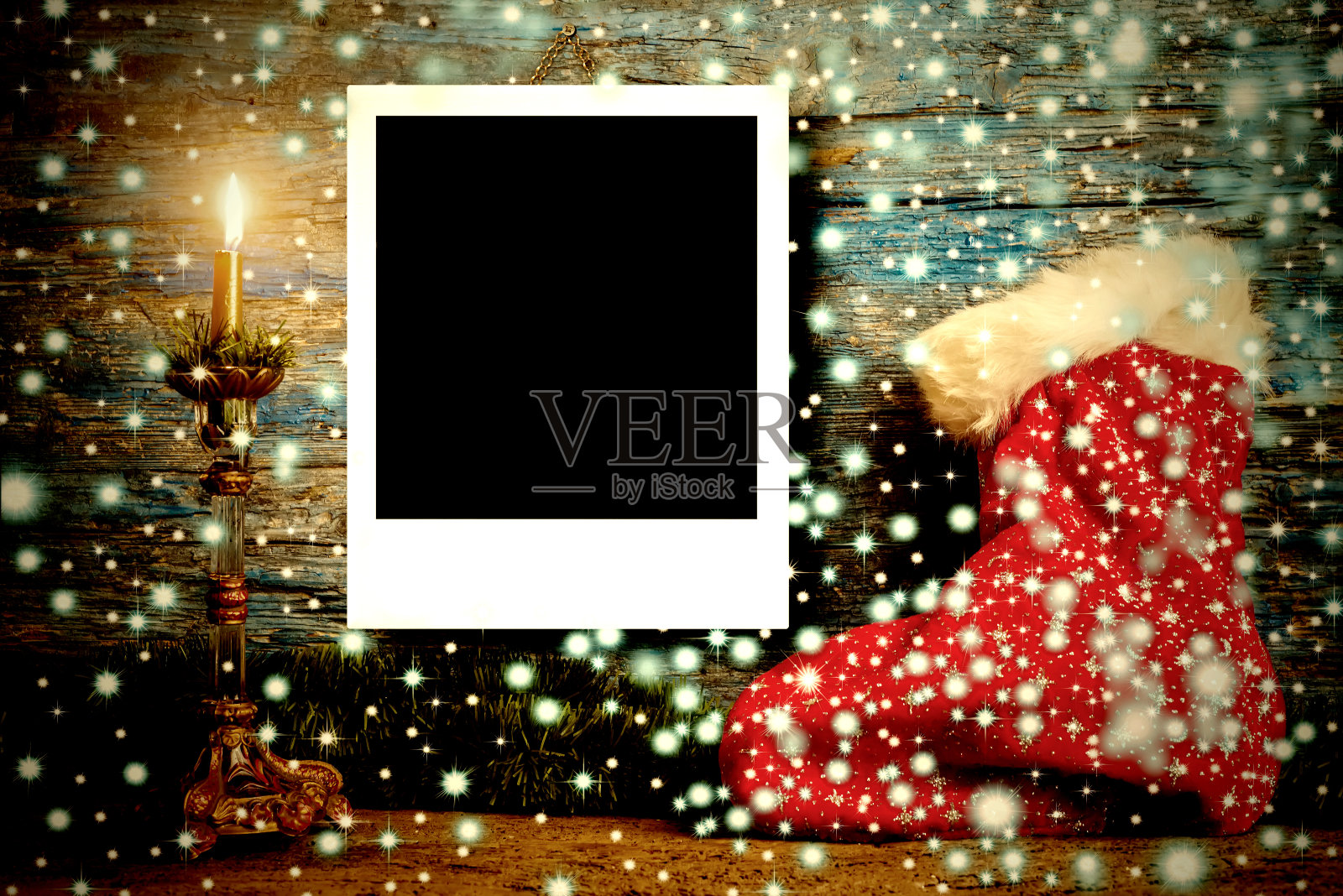 圣诞相框圣诞袜贺卡照片摄影图片