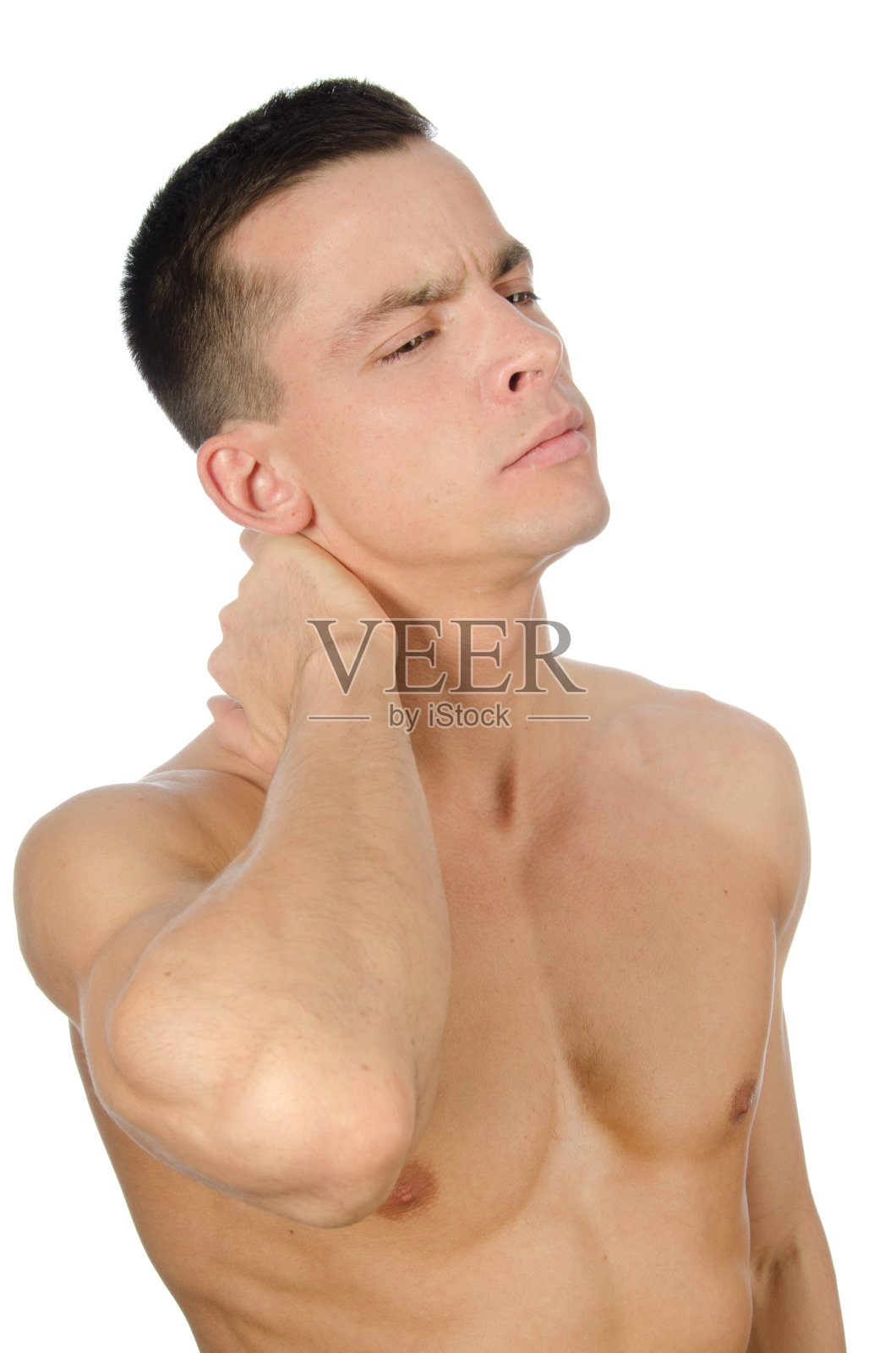 按摩。脖子疼。照片摄影图片