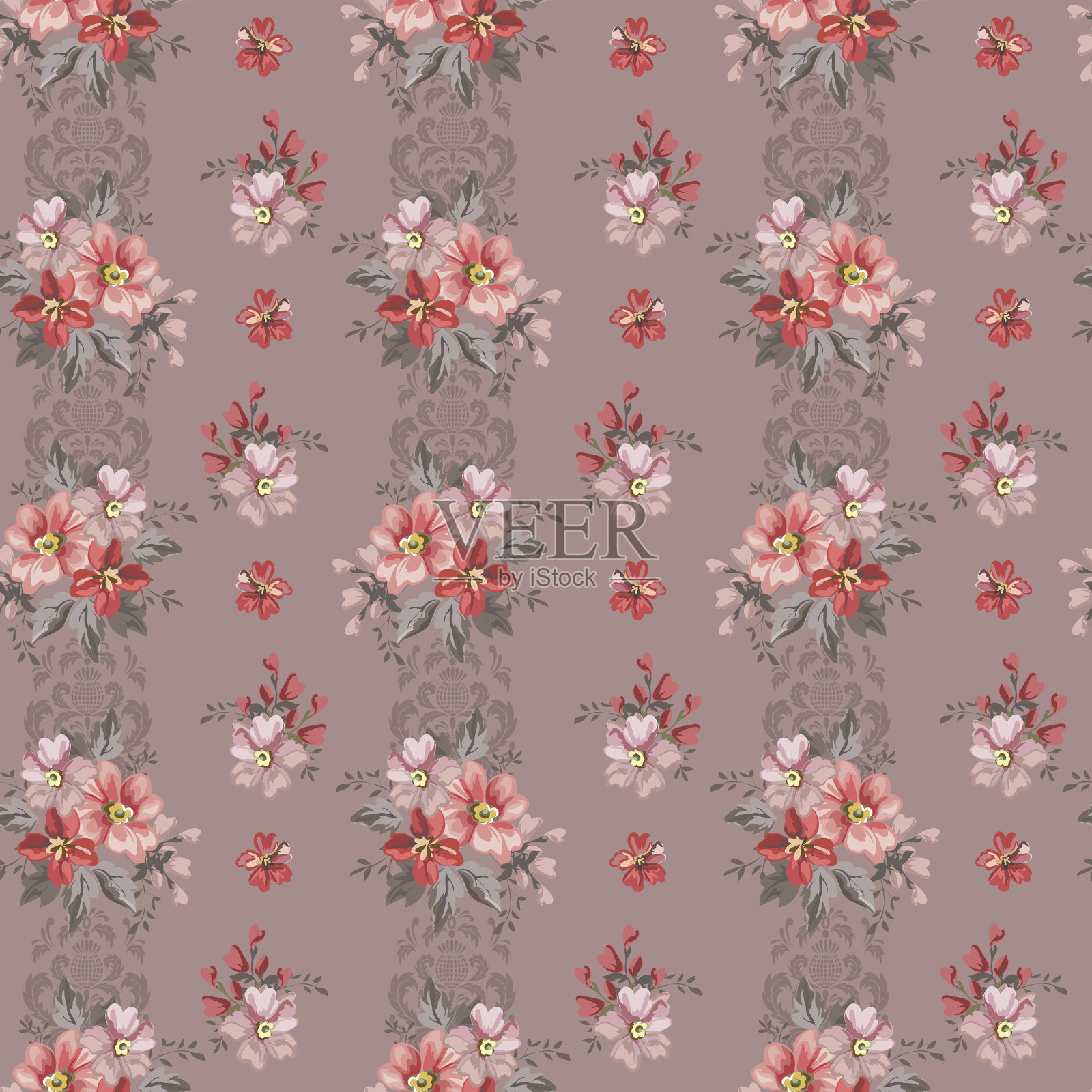 无缝复古花图案礼品包装和织物设计插画图片素材