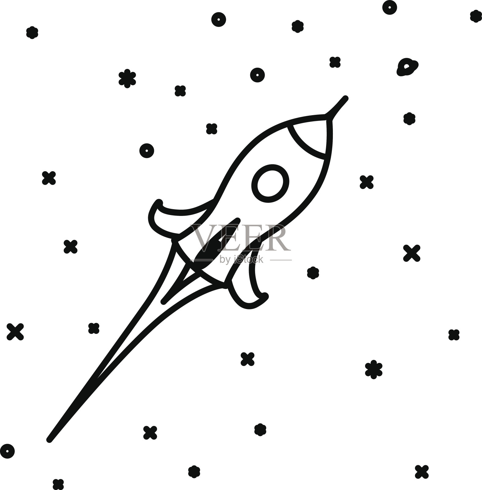 平面直线火箭在太空中飞行插画图片素材