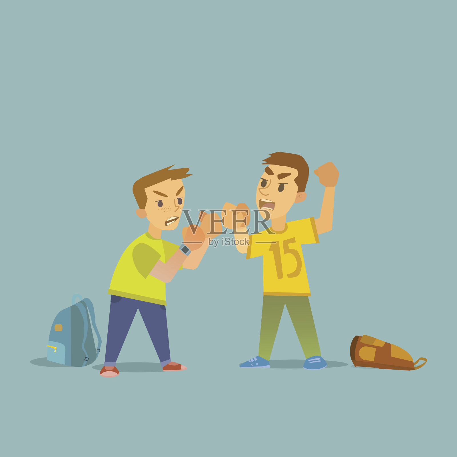 男孩打架和受伤的插图。插画图片素材