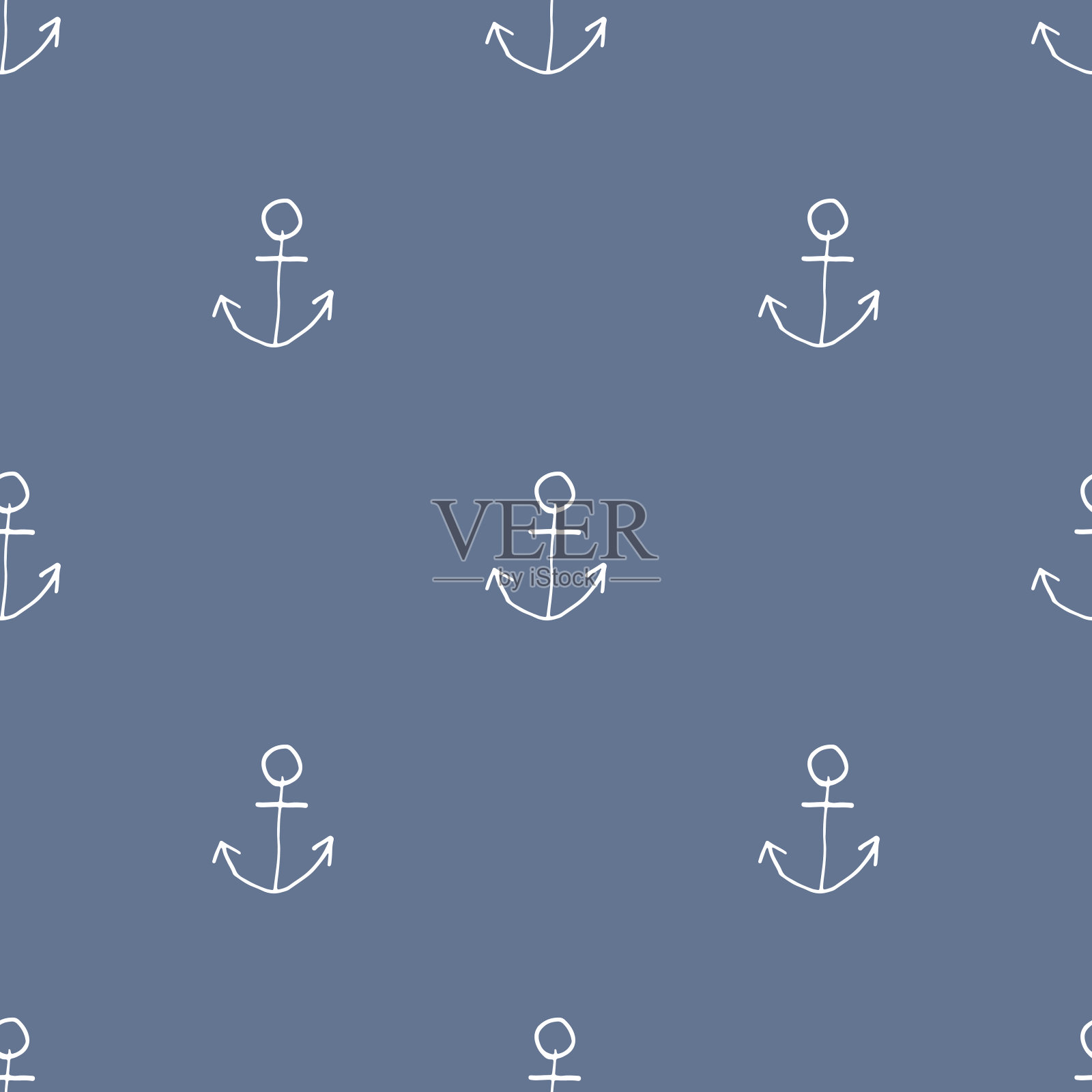 锚手绘制无缝模式矢量插图。插画图片素材