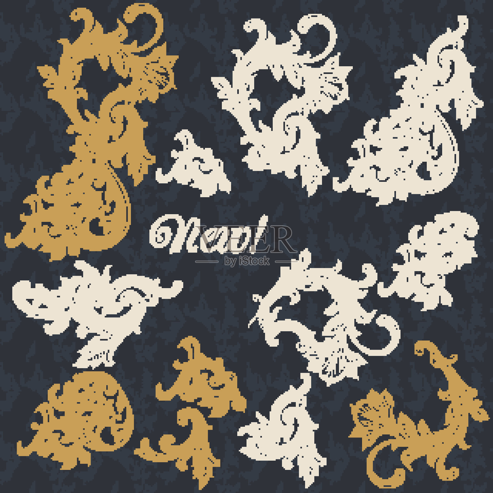 一套矢量书法元素和页面装饰插画图片素材