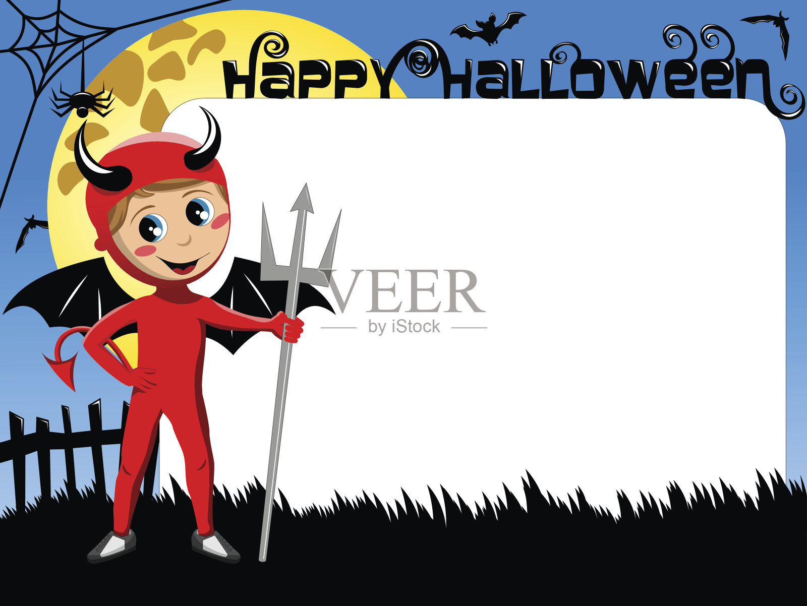 万圣节照片相框边界的孩子魔鬼服装插画图片素材