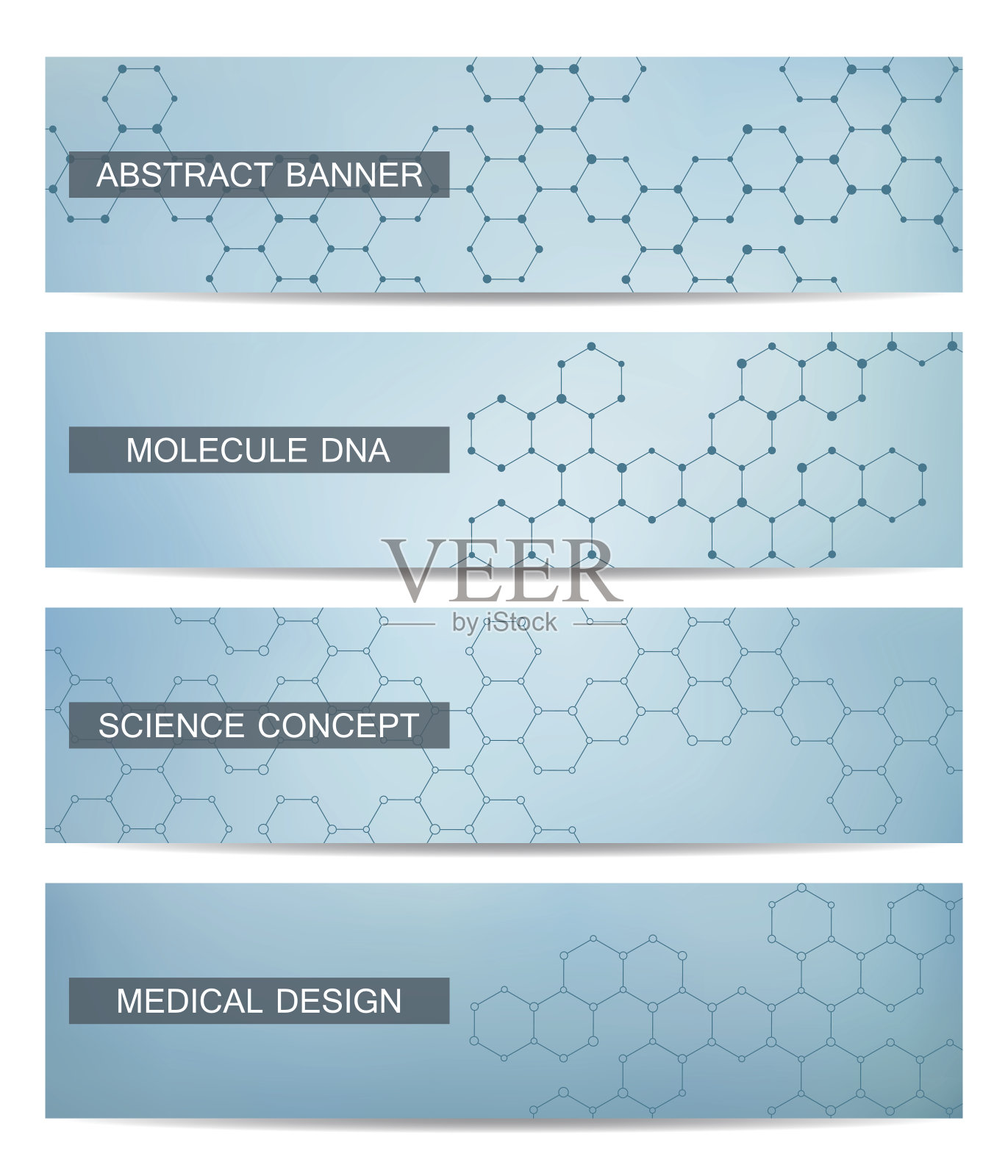 一套现代科学横幅。分子结构DNA和神经元插画图片素材