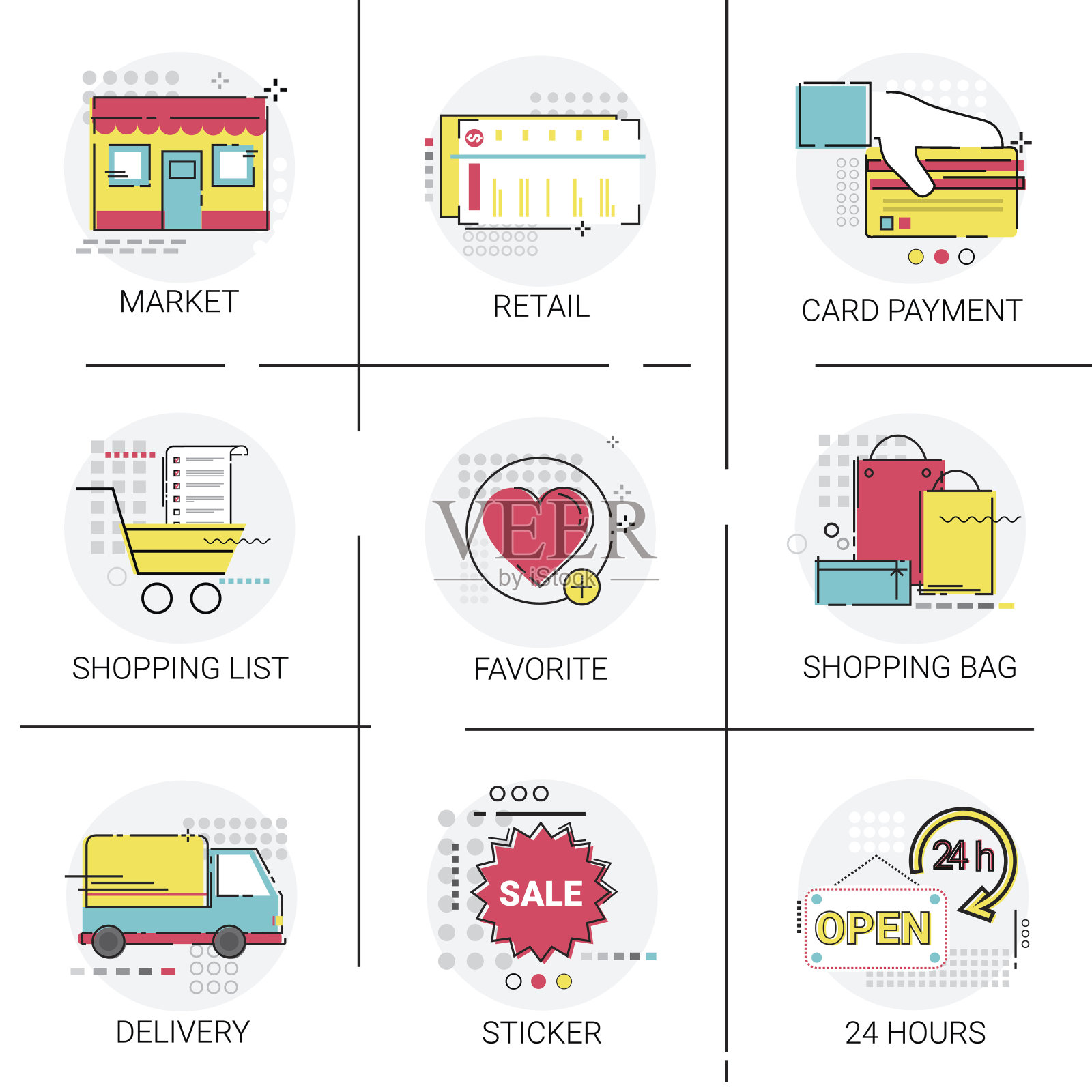 银行卡支付银行网上购物交付喜爱的网站图标设置插画图片素材