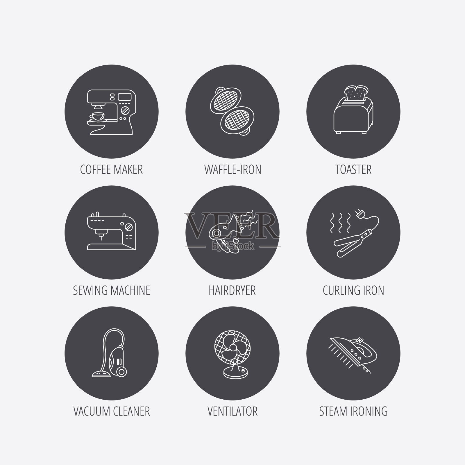 咖啡机，缝纫机和烤面包机的图标。插画图片素材