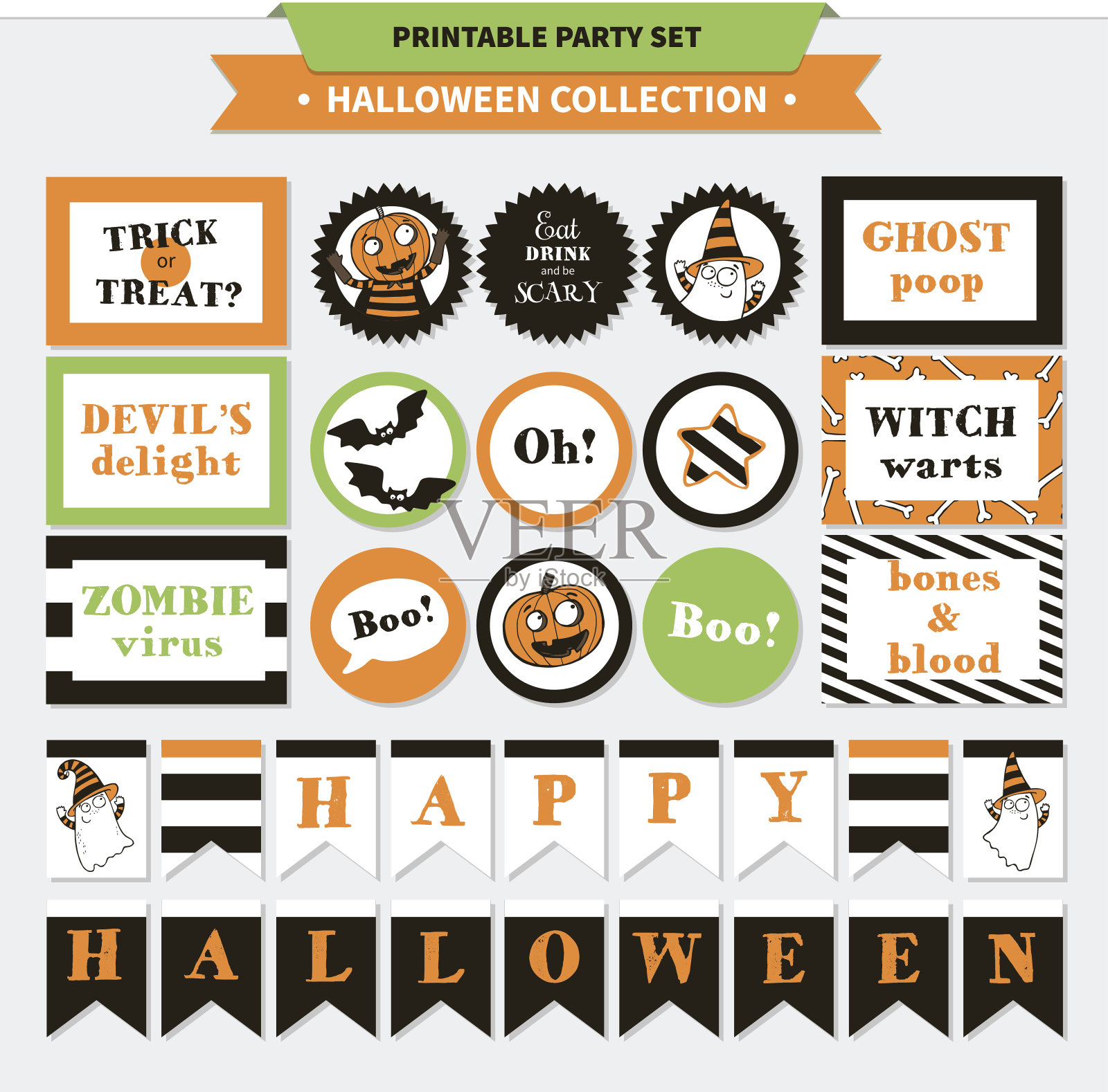 万圣节矢量打印集。插画图片素材