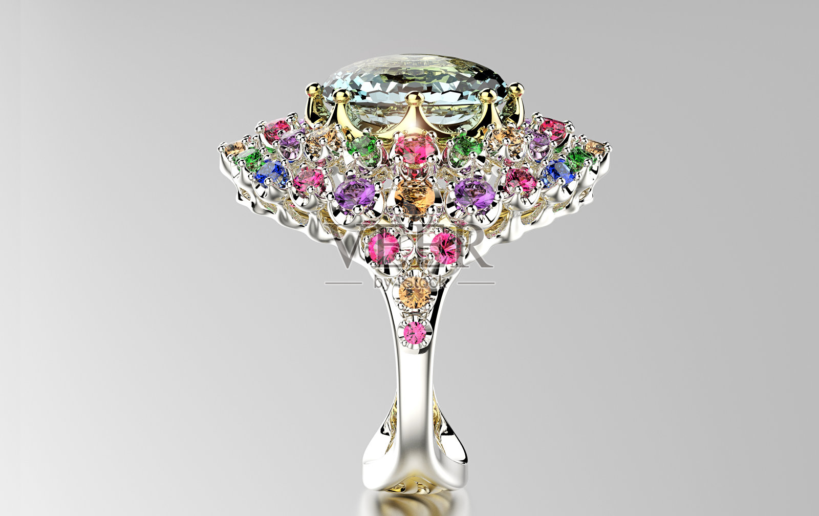 三维插图的金戒指与钻石。珠宝的背景照片摄影图片