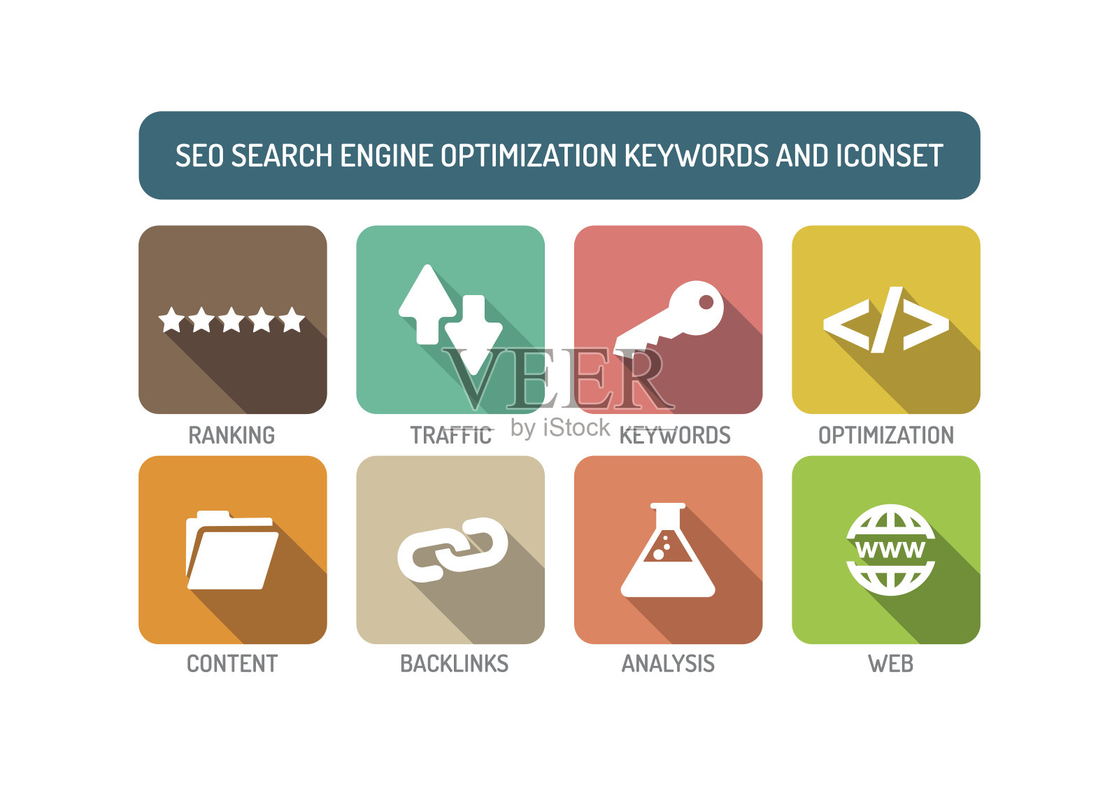 搜索引擎优化平面图标设置插画图片素材