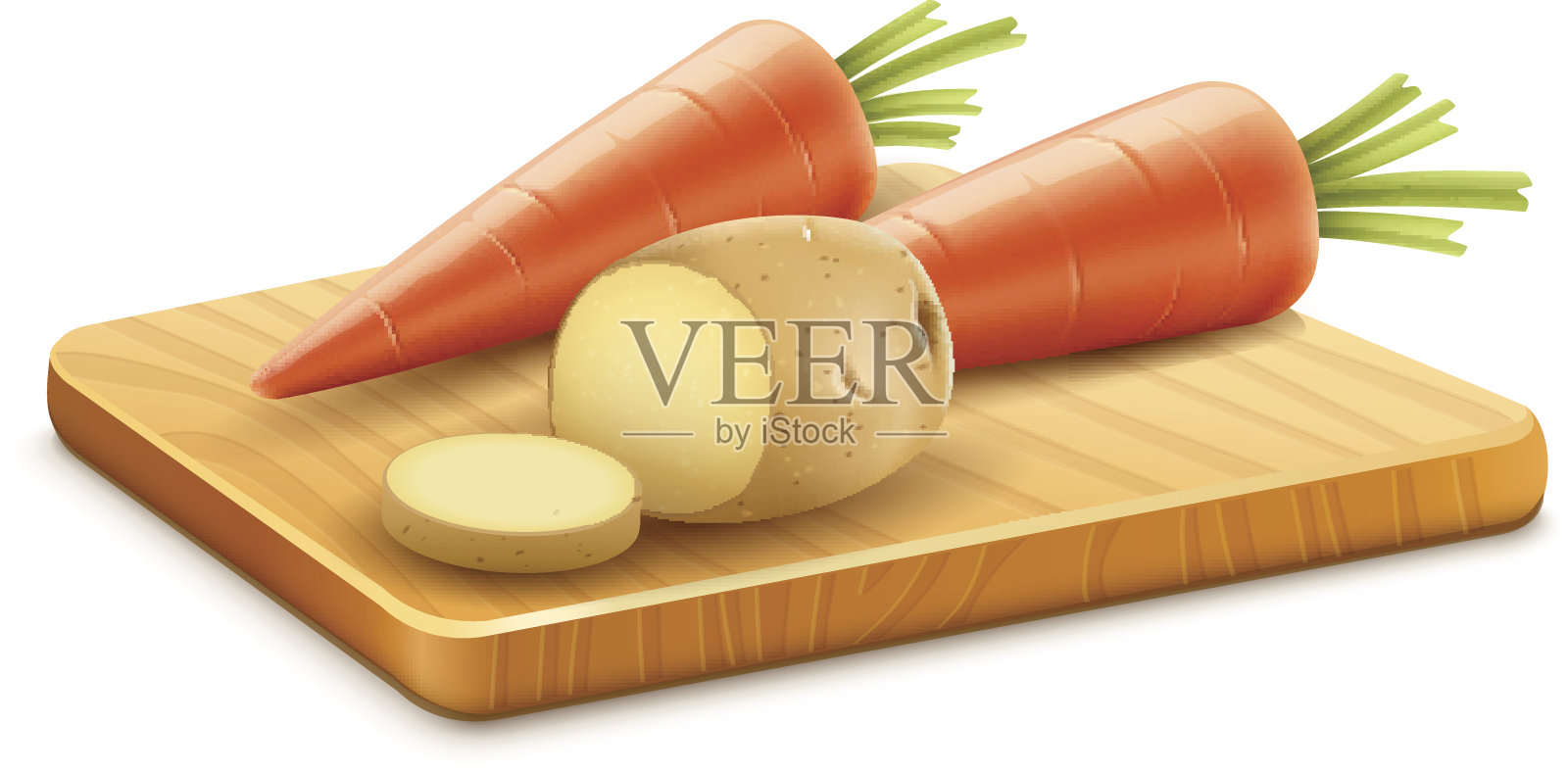 有机蔬菜，胡萝卜，土豆，切在木板上设计元素图片