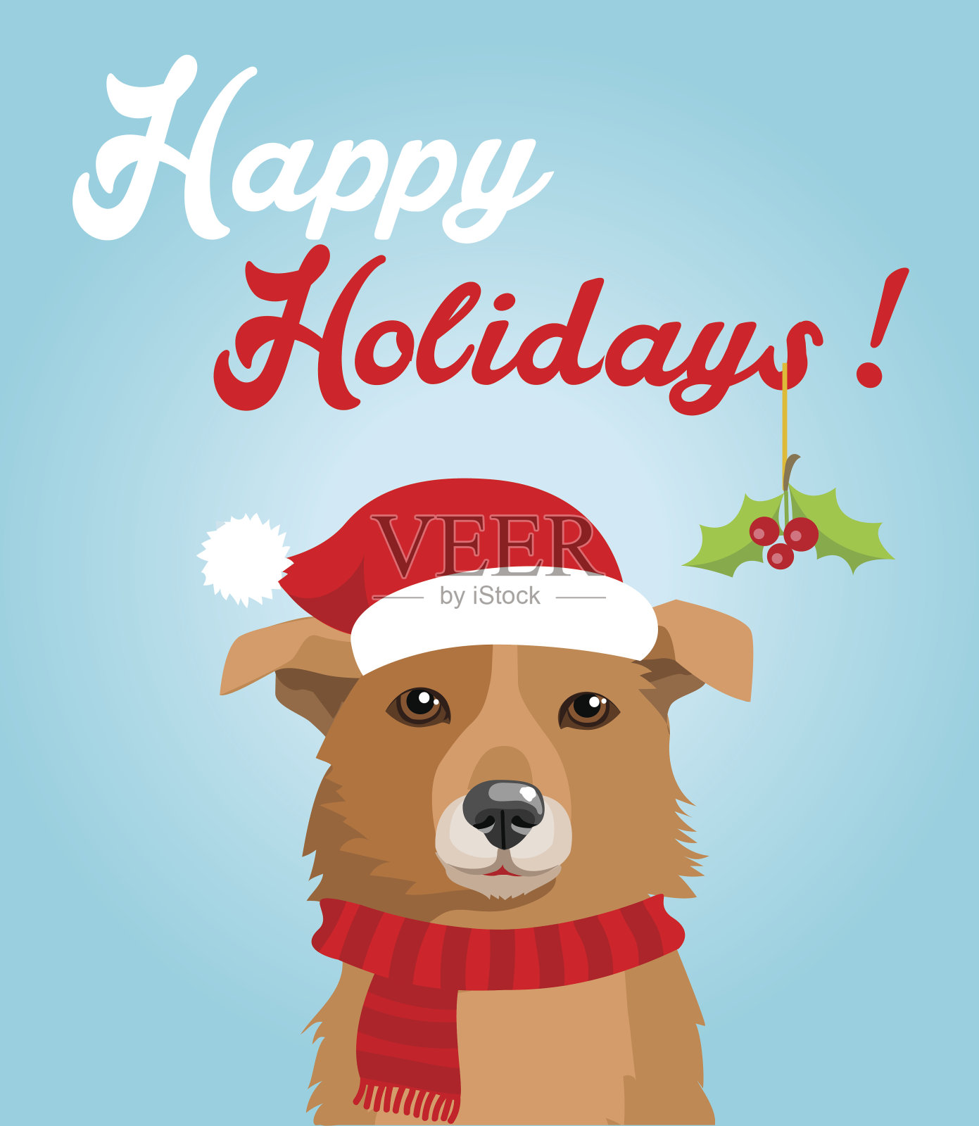 有趣的狗。滑稽的狗戴着圣诞帽。插画图片素材