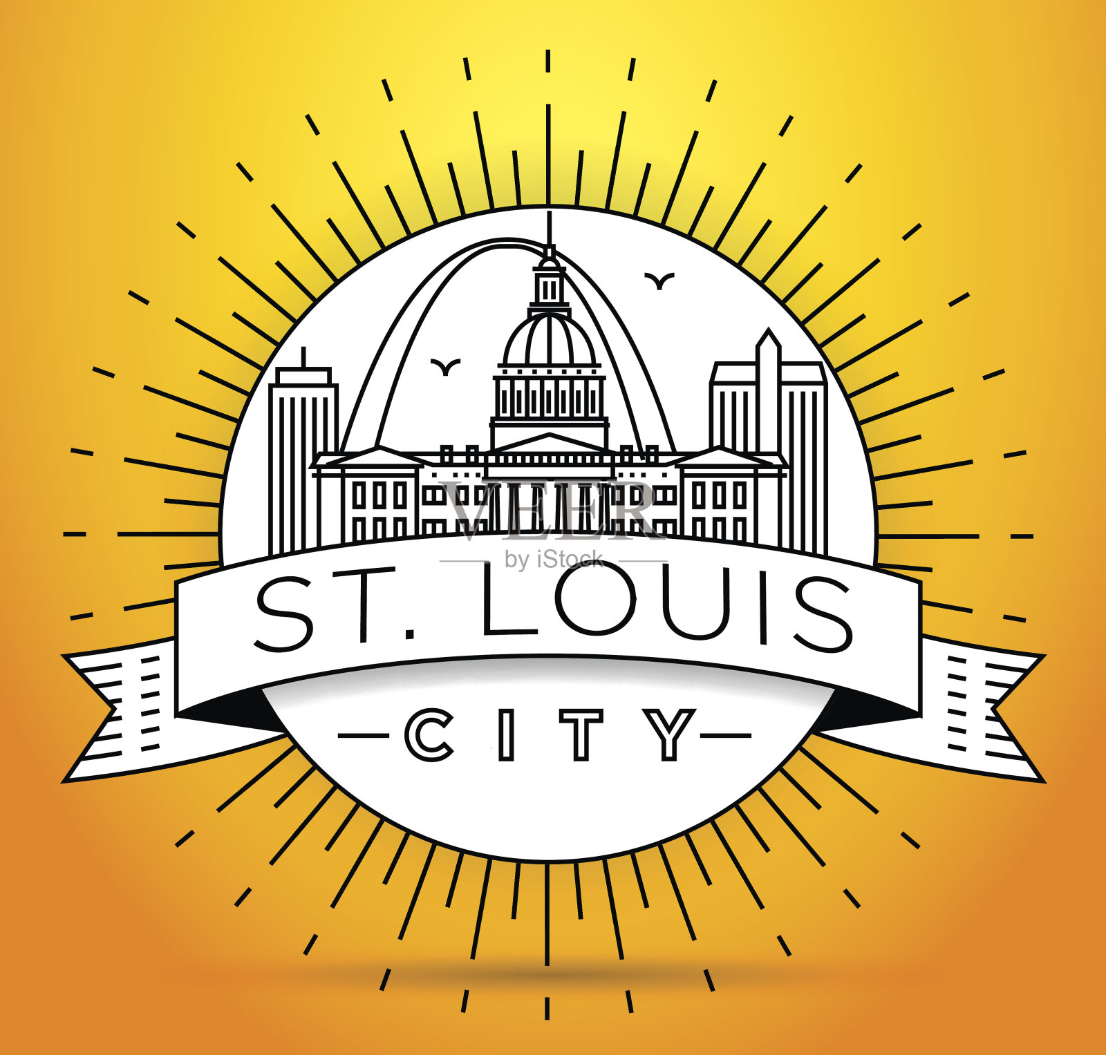 最小的圣路易斯城市线性天际线与排版设计插画图片素材