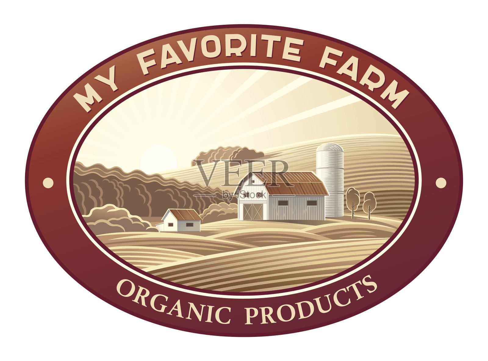 框架中的乡村景观。插画图片素材