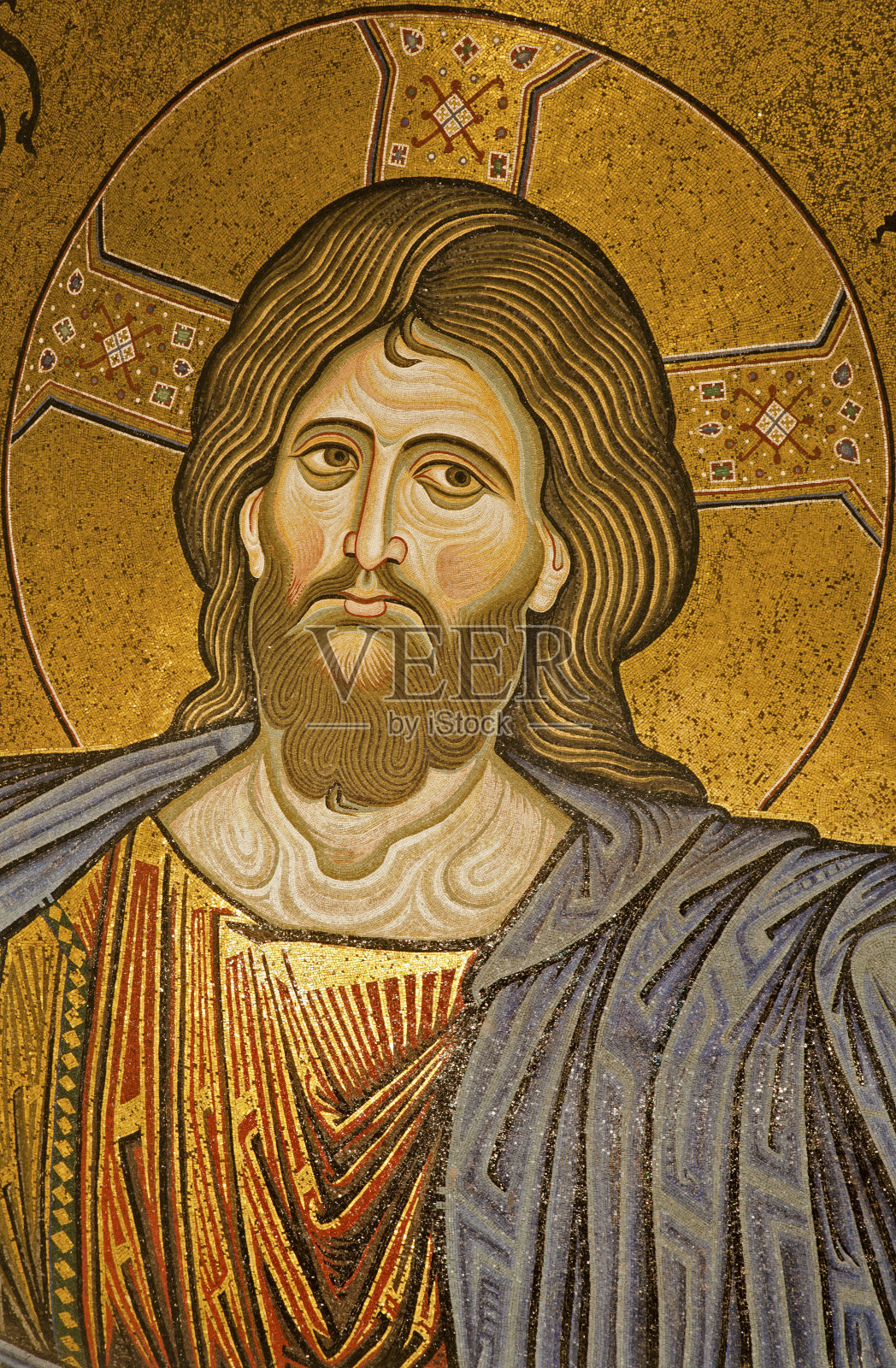 巴勒莫-蒙瑞尔大教堂的基督马赛克照片摄影图片