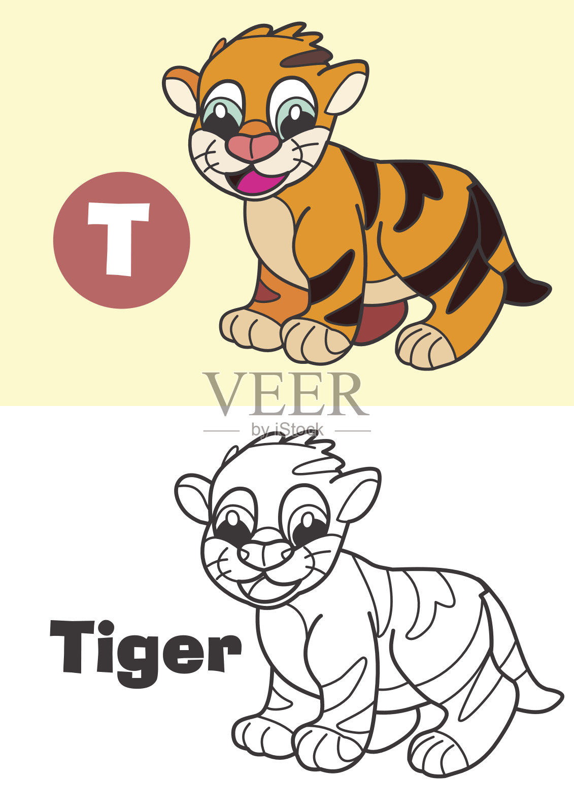 为儿童着色老虎-有趣的插图插画图片素材