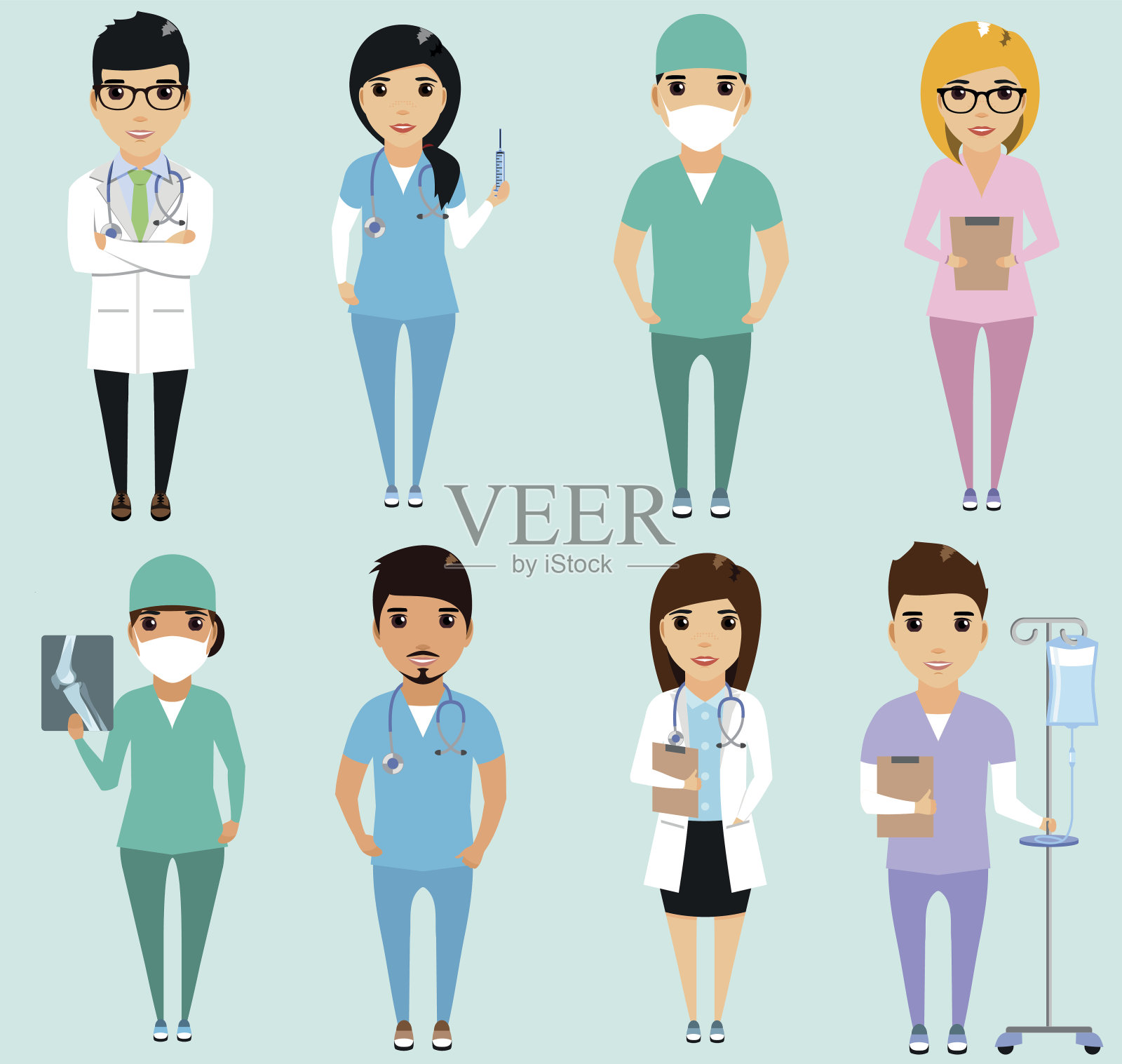 一组不同的医疗保健提供者插画图片素材