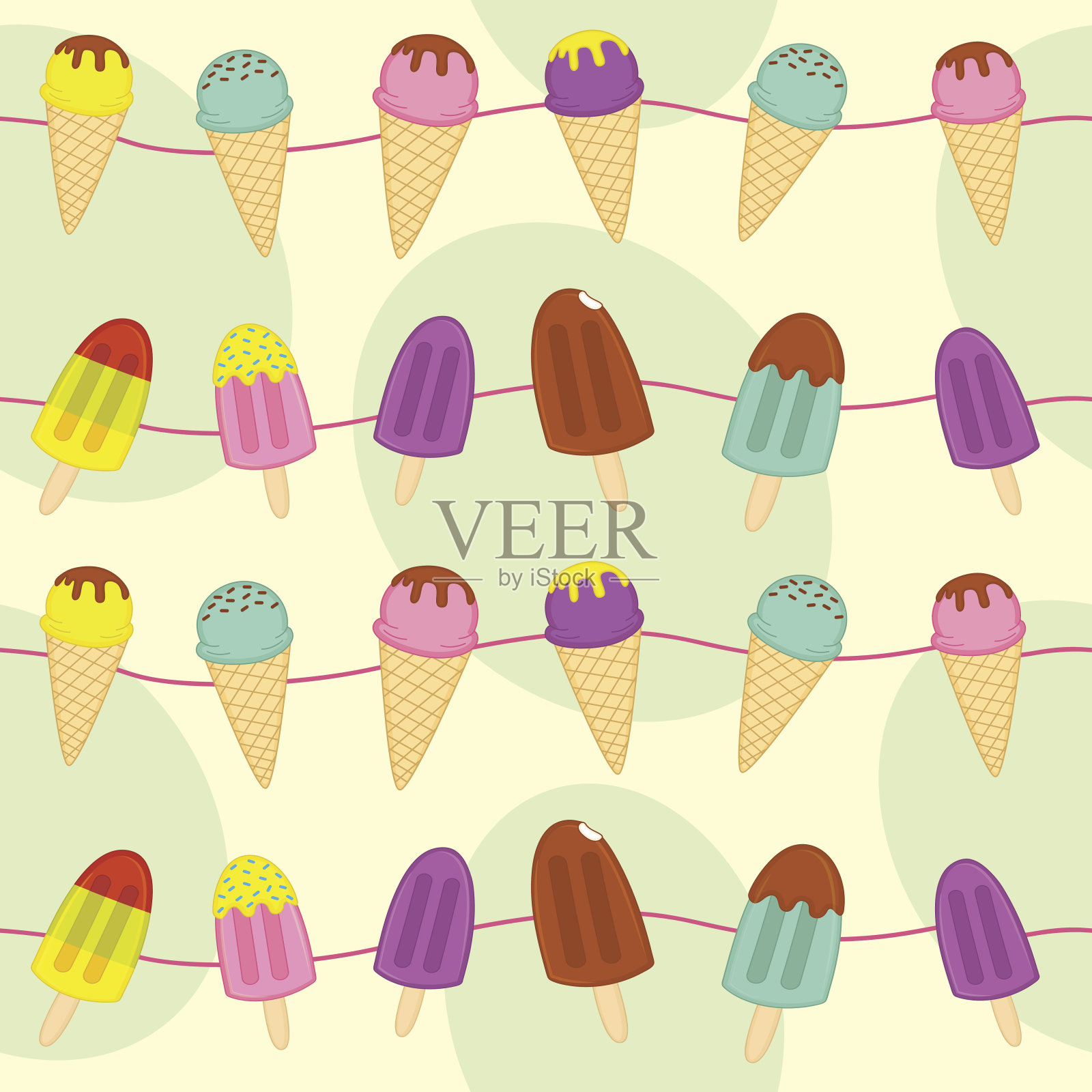 无缝图案与花环的冰淇淋插画图片素材